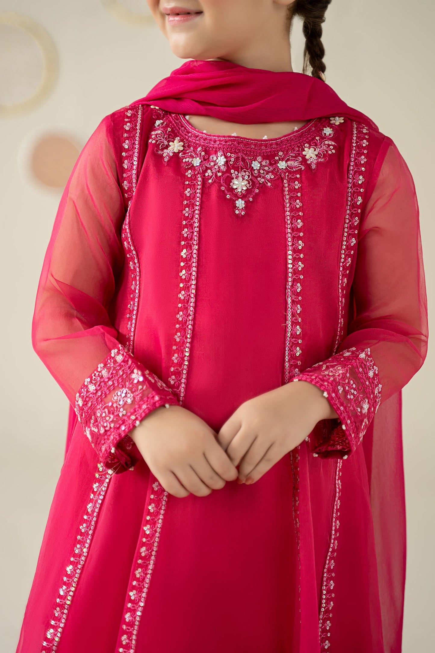 3 Piece Embroidered Organza Suit - Kids Clothing - available at Maria Faisal in UK and USA.