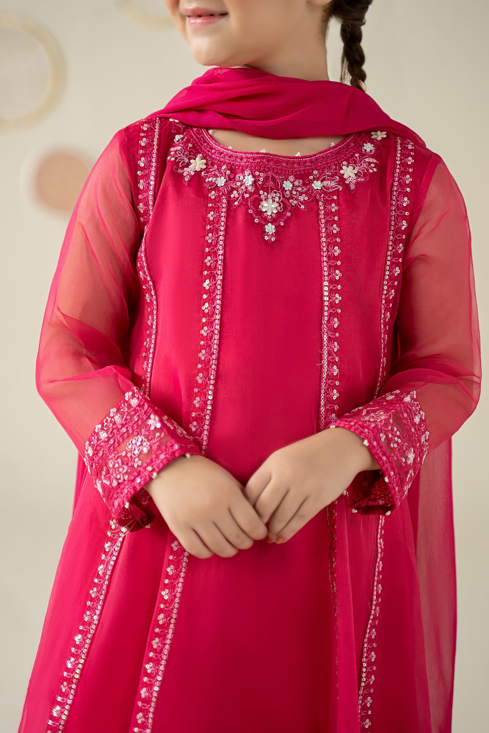3 Piece Embroidered Organza Suit - Kids Clothing - available at Maria Faisal in UK and USA.