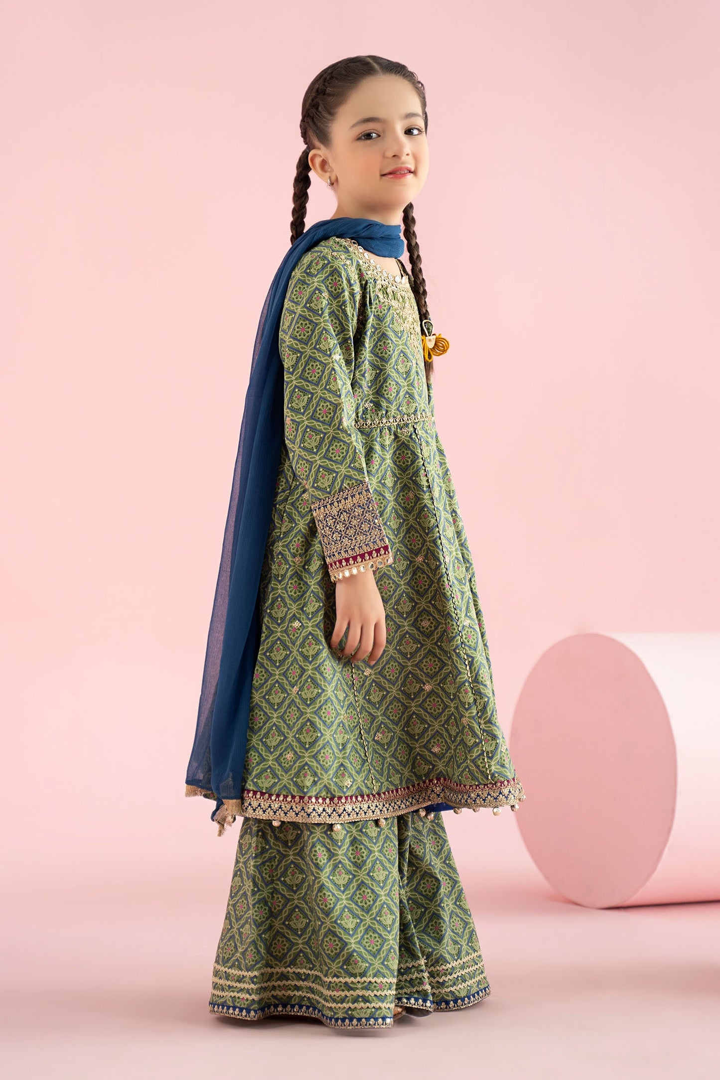 3 Piece Embroidered PK Raw Silk Suit - Kids Clothing - available at Maria Faisal in UK and USA.