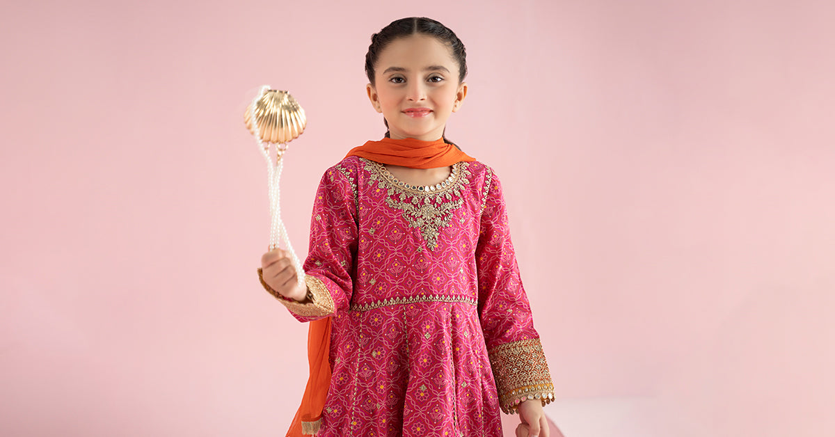 3 Piece Embroidered PK Raw Silk Suit - Kids Clothing - available at Maria Faisal in UK and USA.