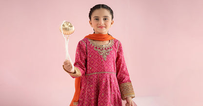 3 Piece Embroidered PK Raw Silk Suit - Kids Clothing - available at Maria Faisal in UK and USA.