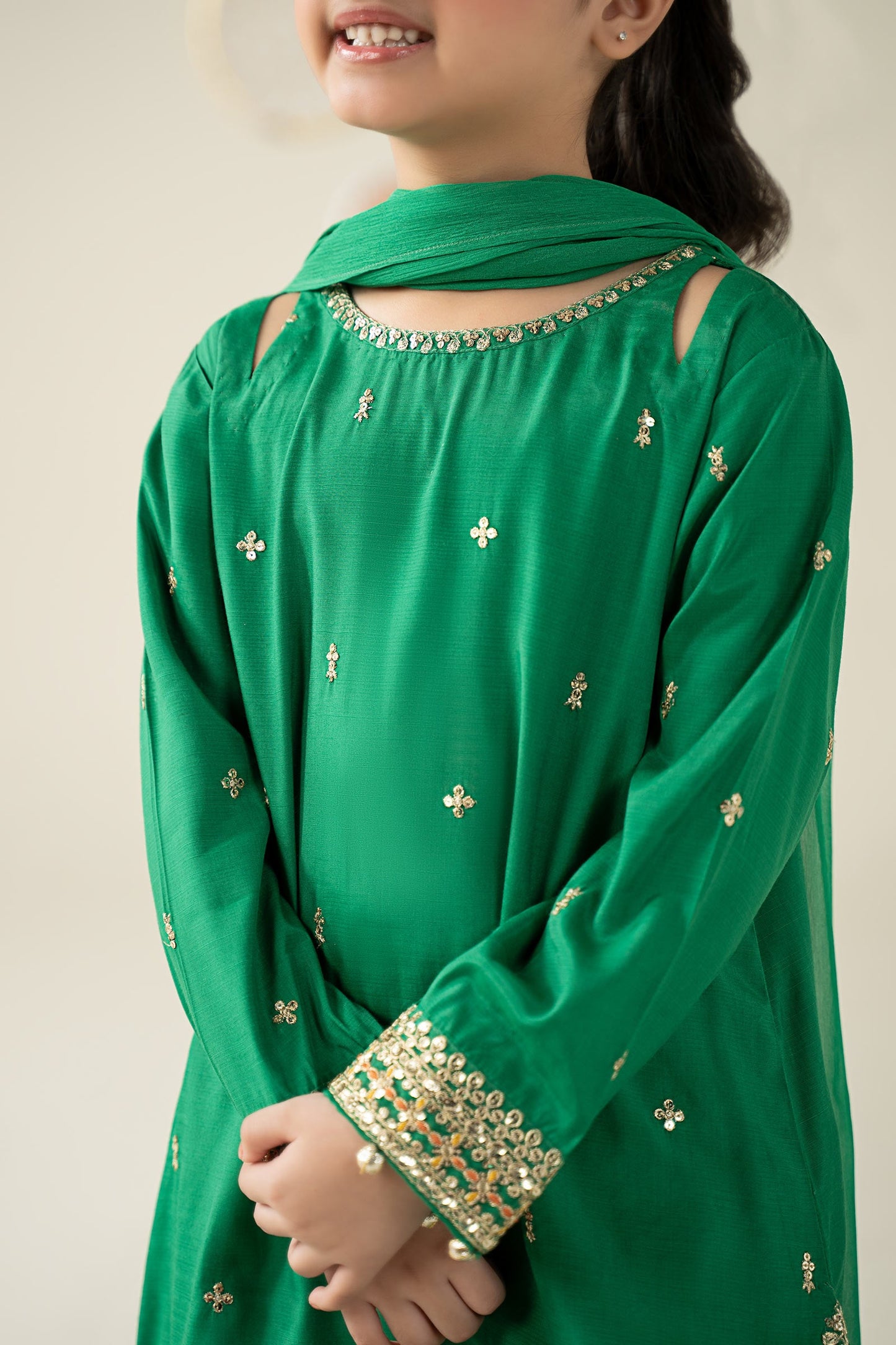 3 Piece Embroidered Raw Silk Suit - Kids Clothes - available at Maria Faisal in UK and USA
