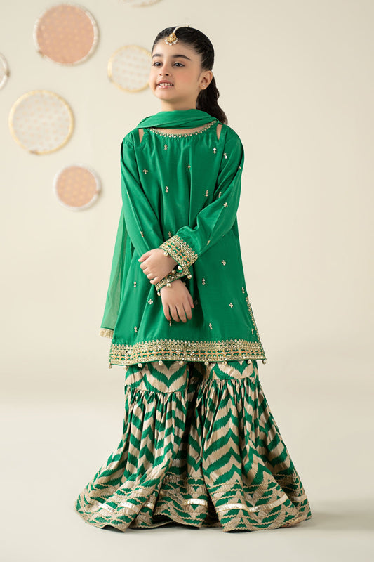 3 Piece Embroidered Raw Silk Suit - Kids Clothes - available at Maria Faisal in UK and USA
