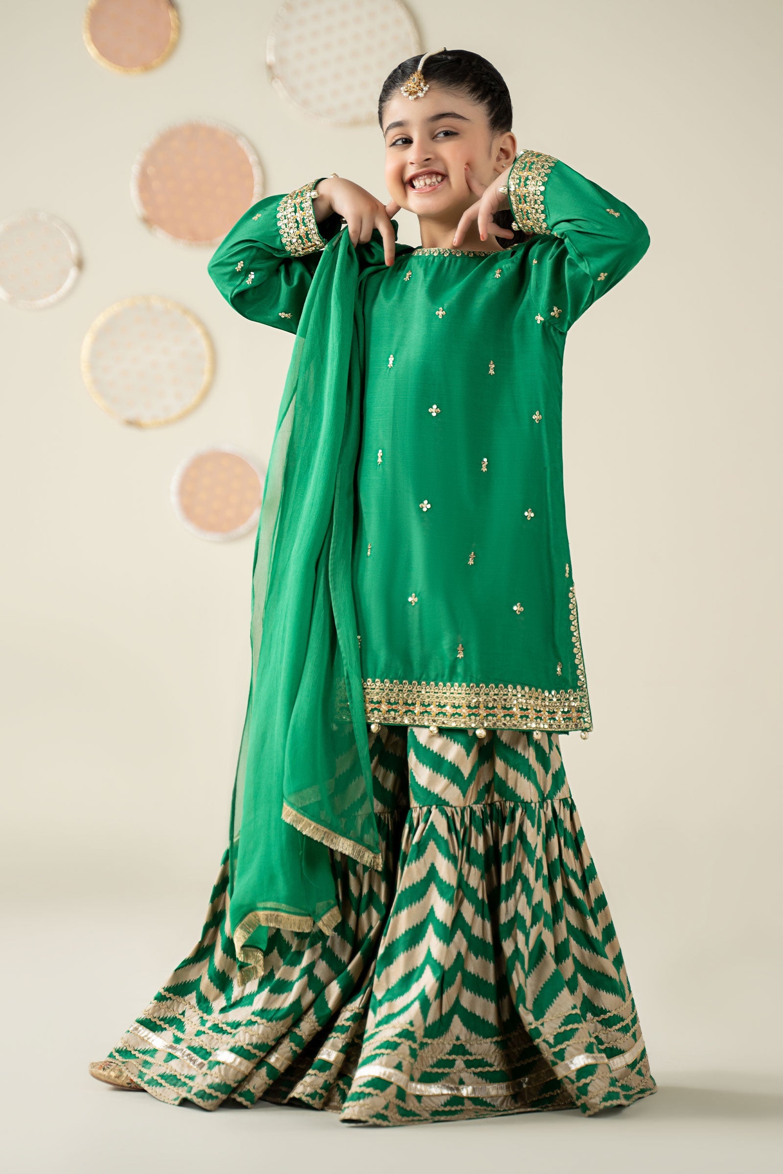 3 Piece Embroidered Raw Silk Suit - Kids Clothes - available at Maria Faisal in UK and USA