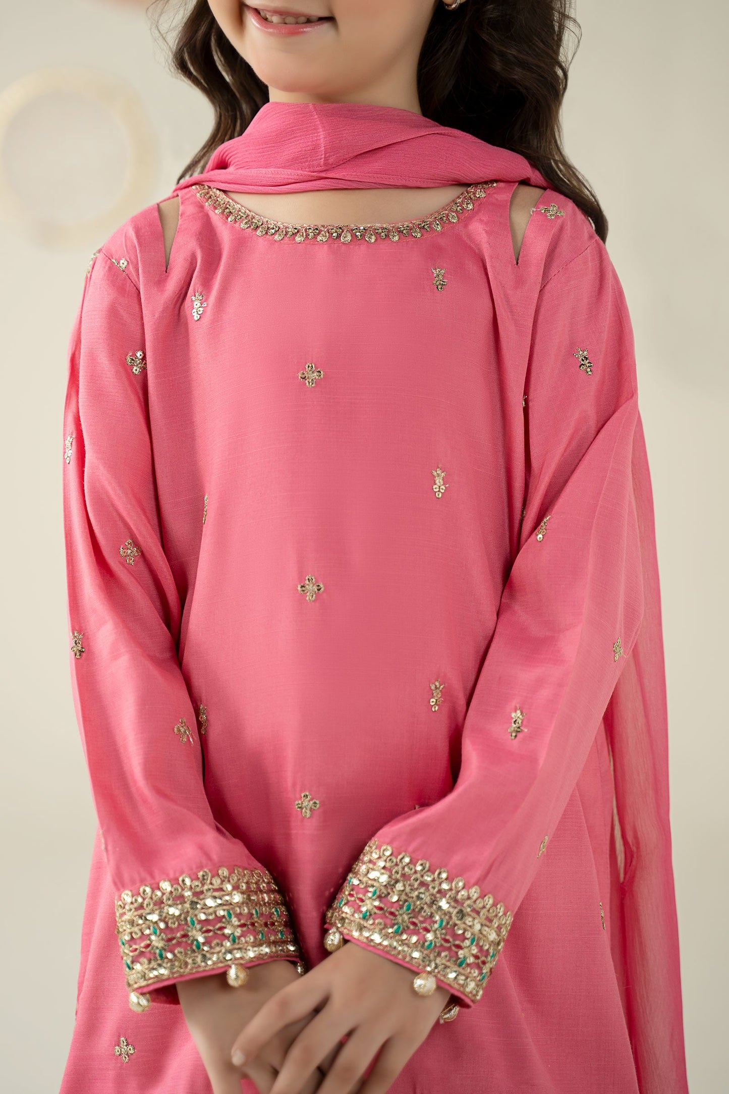 3 Piece Embroidered Raw Silk Suit - Kids Clothes - available at Maria Faisal in UK and USA