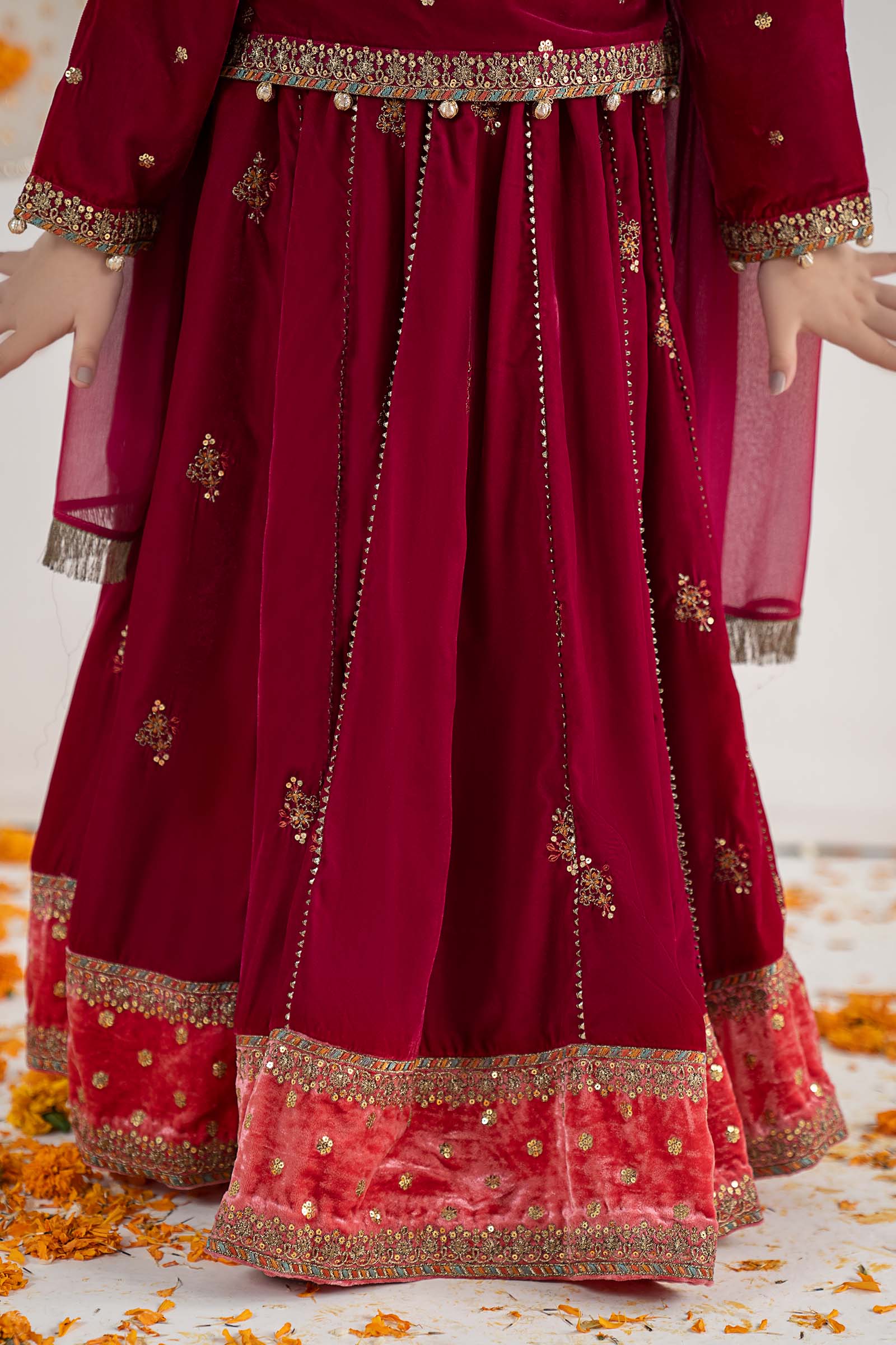 3 Piece Embroidered Velvet Suit - Kids Clothes - available at Maria Faisal in UK and USA