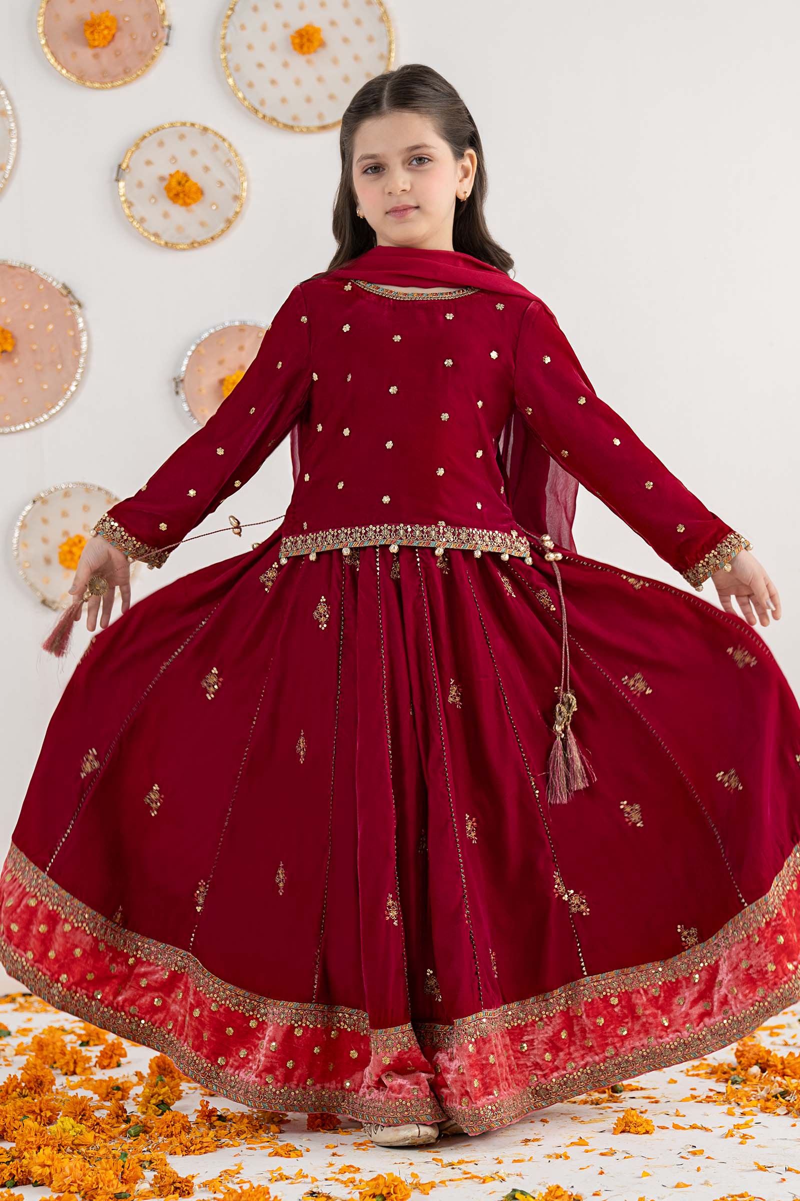 3 Piece Embroidered Velvet Suit - Kids Clothes - available at Maria Faisal in UK and USA