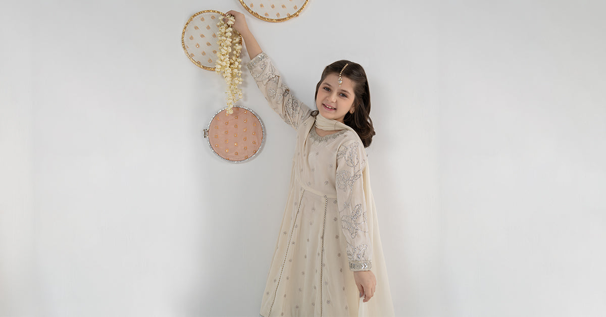 3 Piece Embroidered Velvet Suit - Festive Pakistani Kids Dresses - available at Maria Faisal in UK and USA