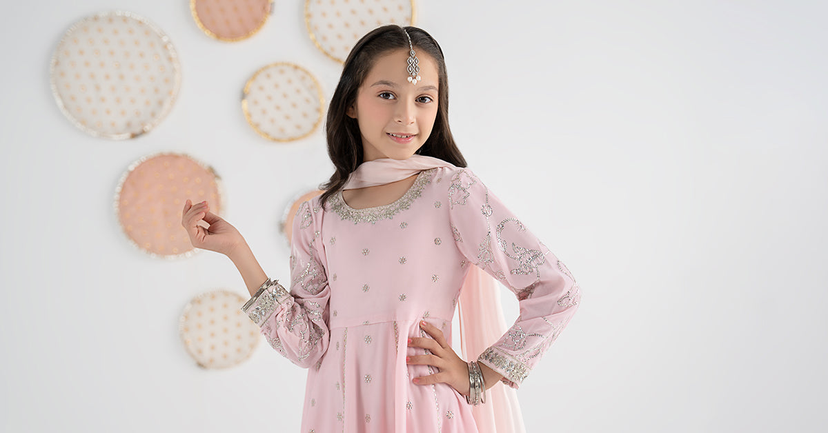 3 Piece Embroidered Velvet Suit - Festive Pakistani Kids Dresses - available at Maria Faisal in UK and USA