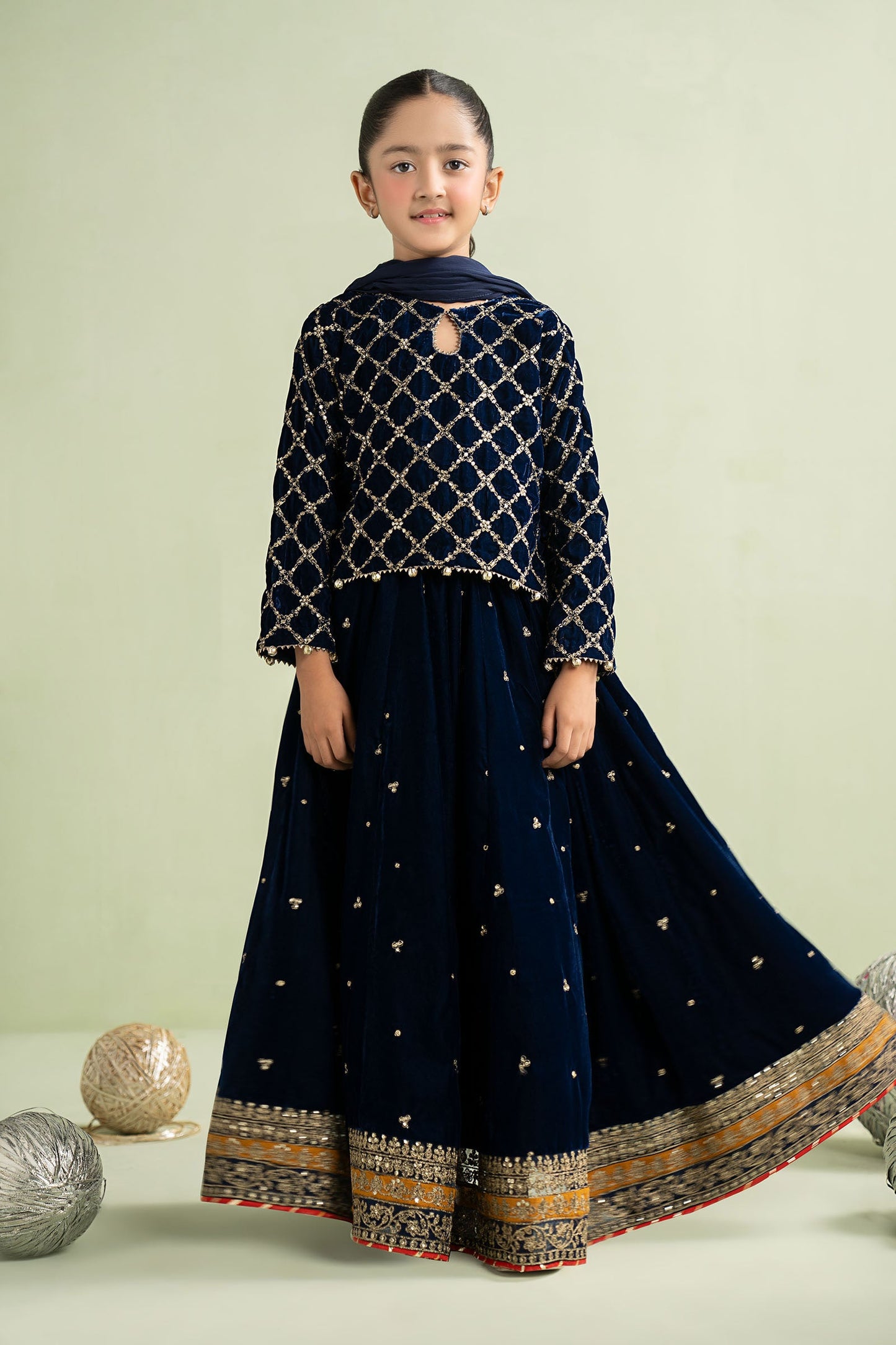 3 Piece Embroidered Velvet Suit - Kids Clothes - available at Maria Faisal in UK and USA