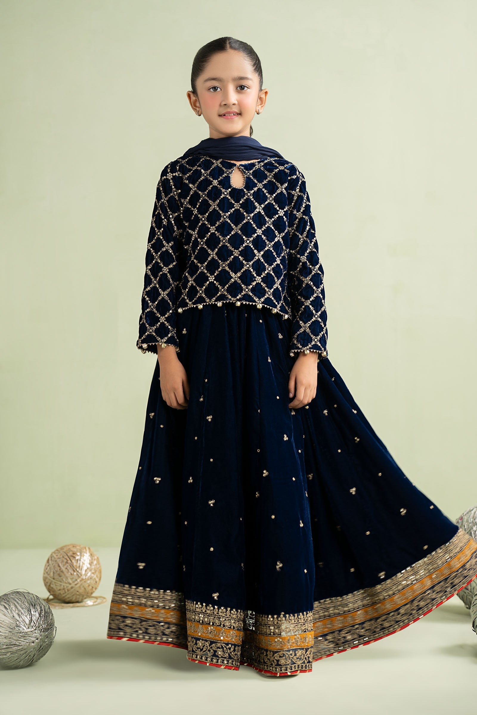 3 Piece Embroidered Velvet Suit - Kids Clothes - available at Maria Faisal in UK and USA