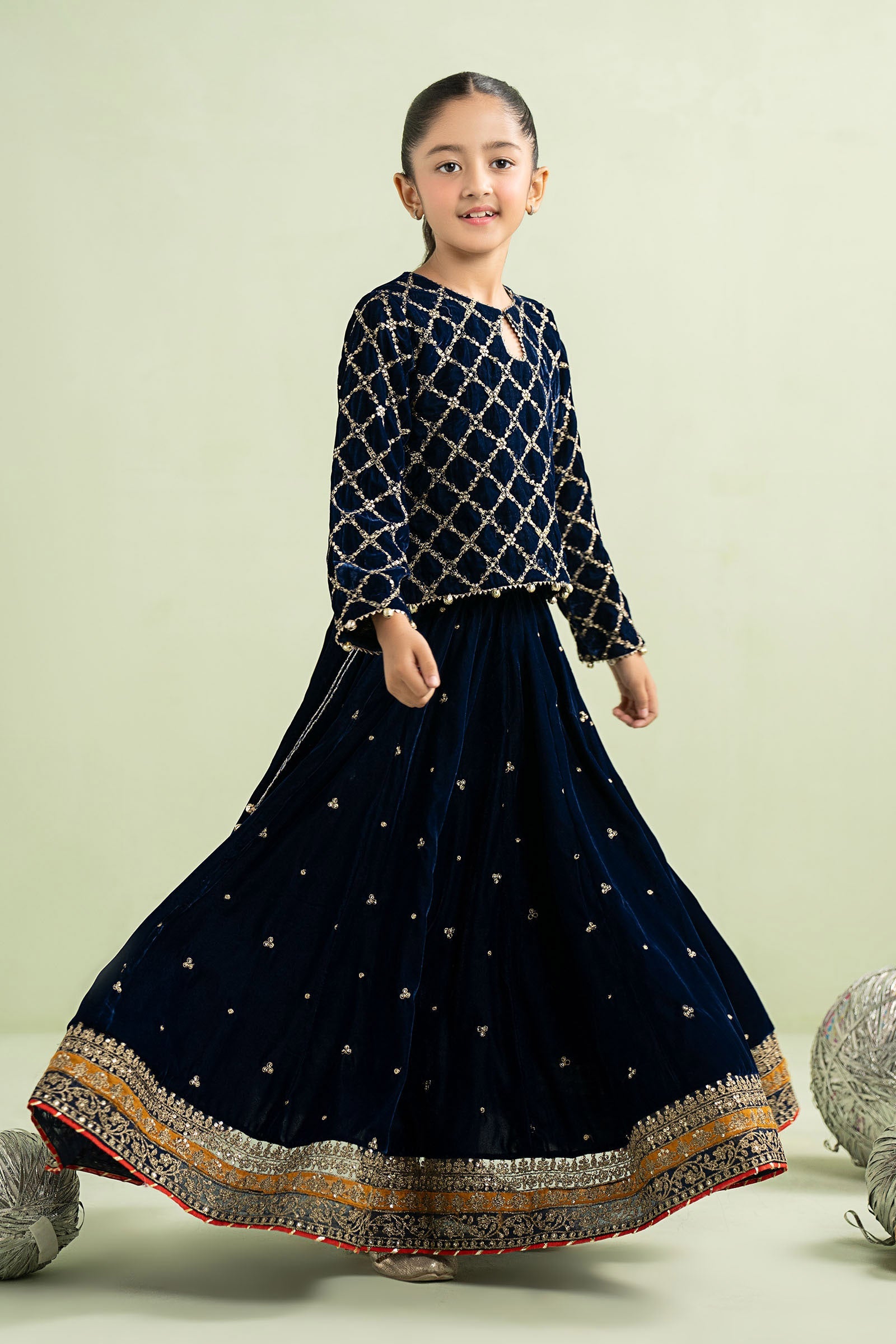 3 Piece Embroidered Velvet Suit - Kids Clothes - available at Maria Faisal in UK and USA