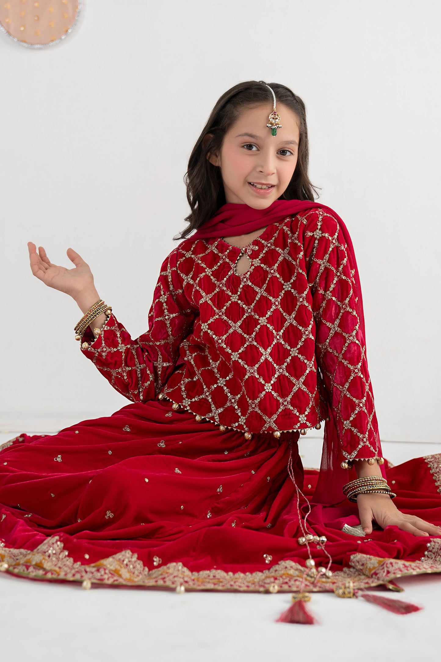 3 Piece Embroidered Velvet Suit - Festive Pakistani Kids Dresses - available at Maria Faisal in UK and USA