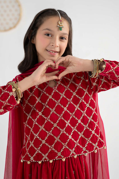 3 Piece Embroidered Velvet Suit - Festive Pakistani Kids Dresses - available at Maria Faisal in UK and USA