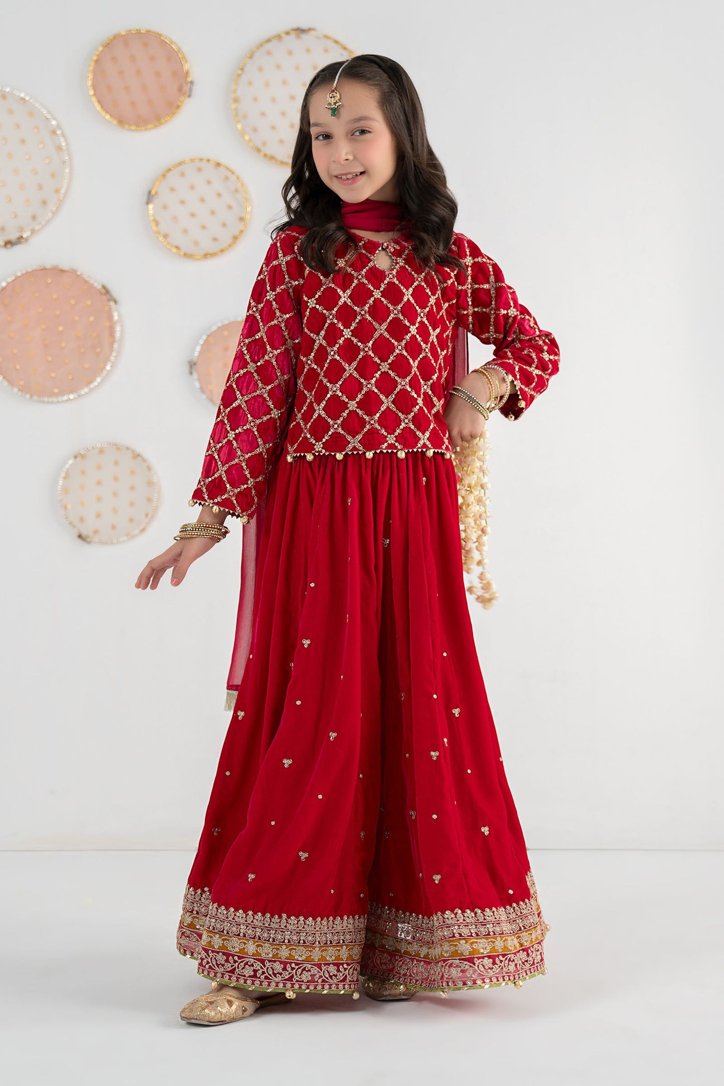 3 Piece Embroidered Velvet Suit - Festive Pakistani Kids Dresses - available at Maria Faisal in UK and USA