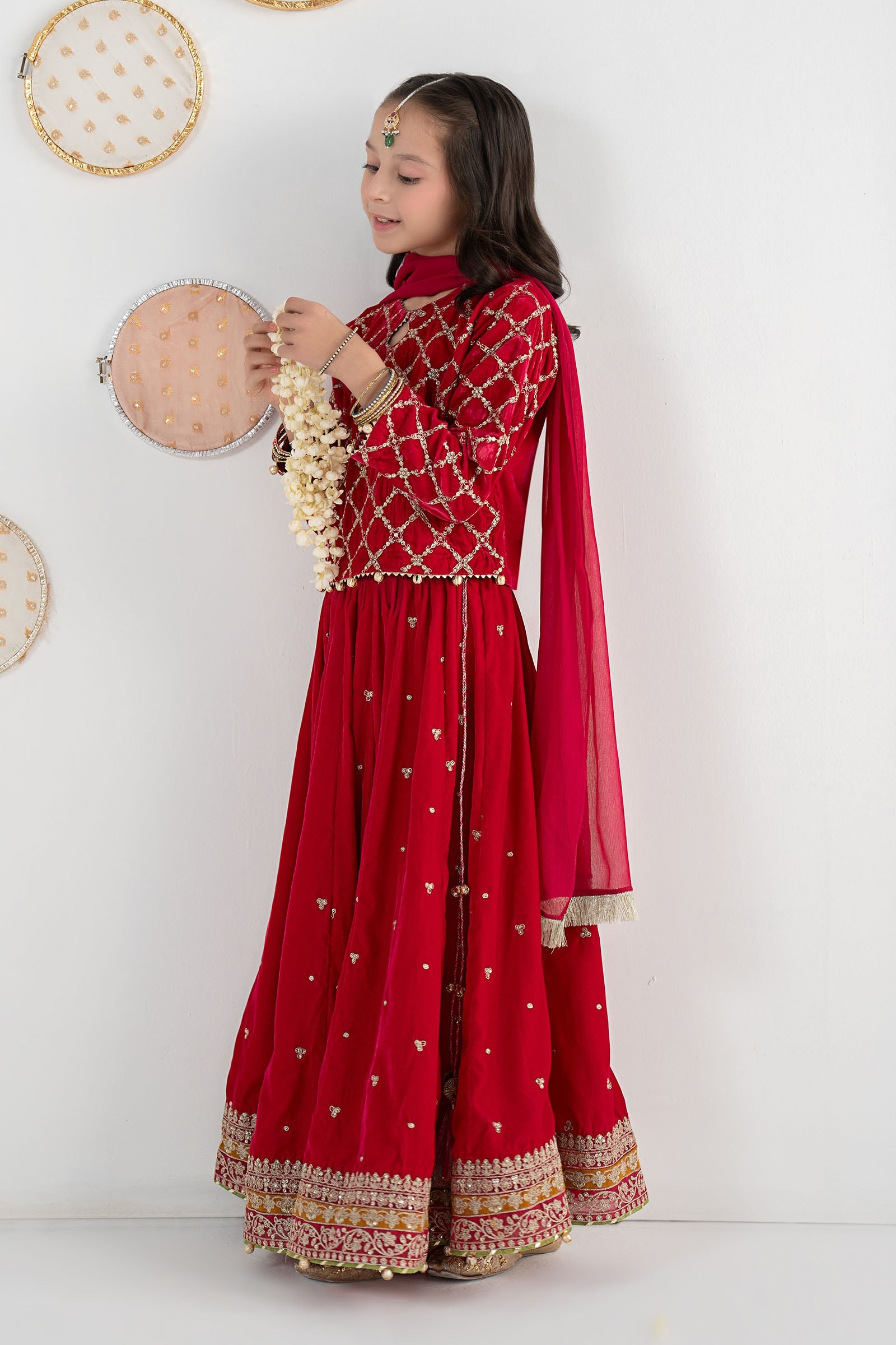 3 Piece Embroidered Velvet Suit - Festive Pakistani Kids Dresses - available at Maria Faisal in UK and USA