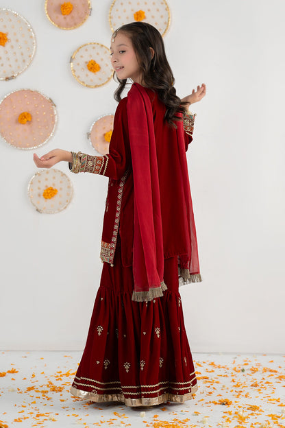 3 Piece Embroidered Velvet Suit - Festive Pakistani Kids Dresses - available at Maria Faisal in UK and USA
