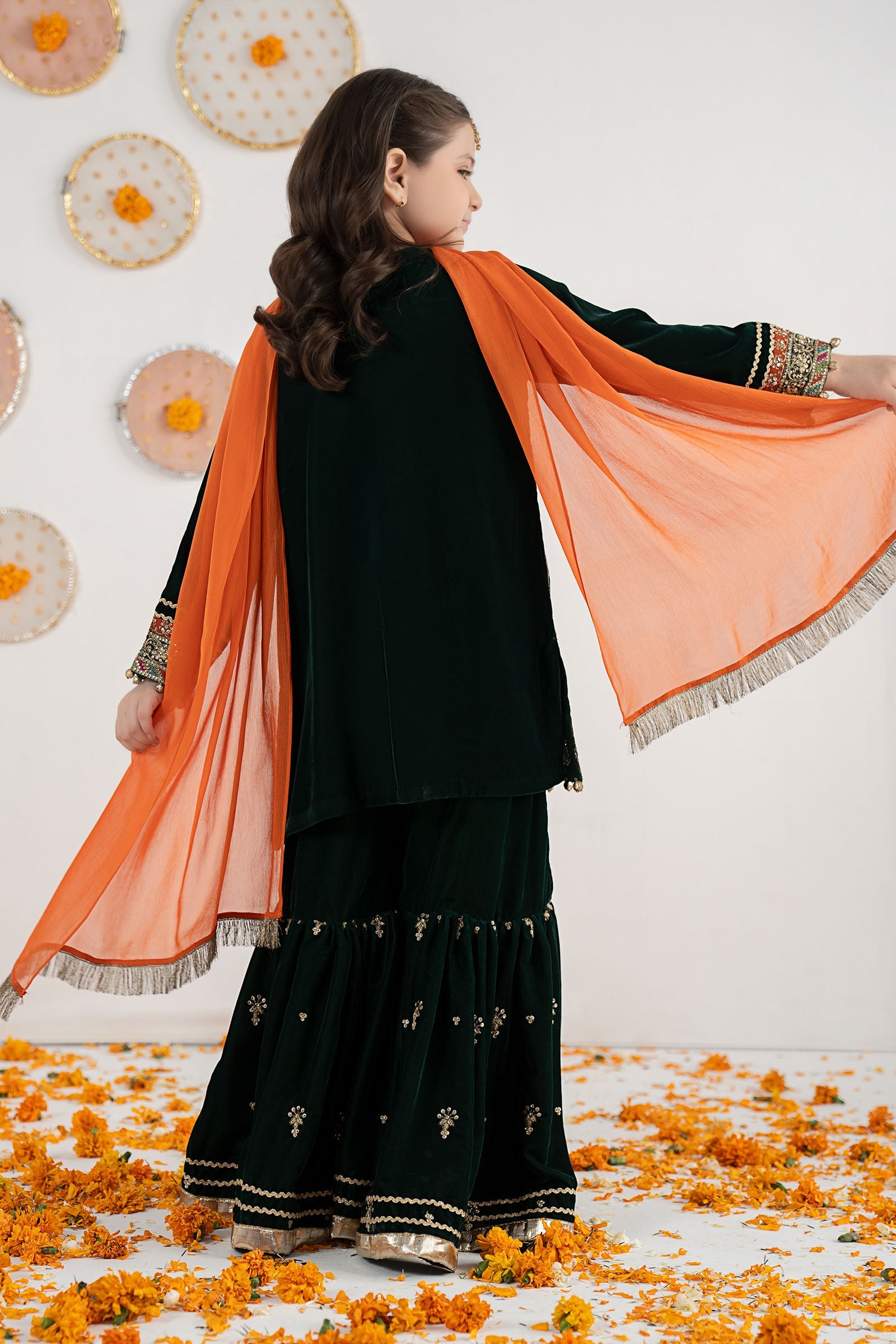 3 Piece Embroidered Velvet Suit - Festive Pakistani Kids Dresses - available at Maria Faisal in UK and USA