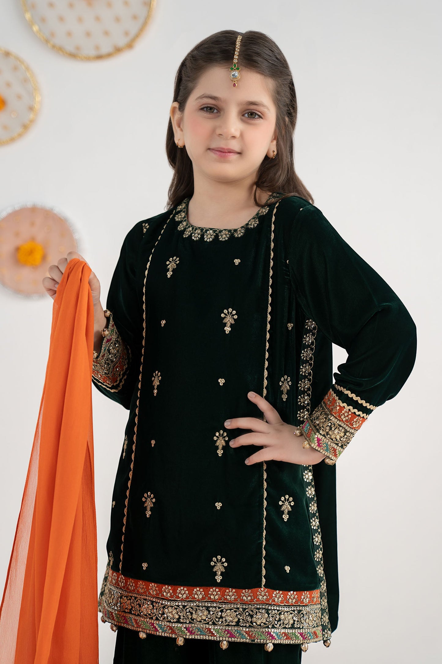3 Piece Embroidered Velvet Suit - Festive Pakistani Kids Dresses - available at Maria Faisal in UK and USA