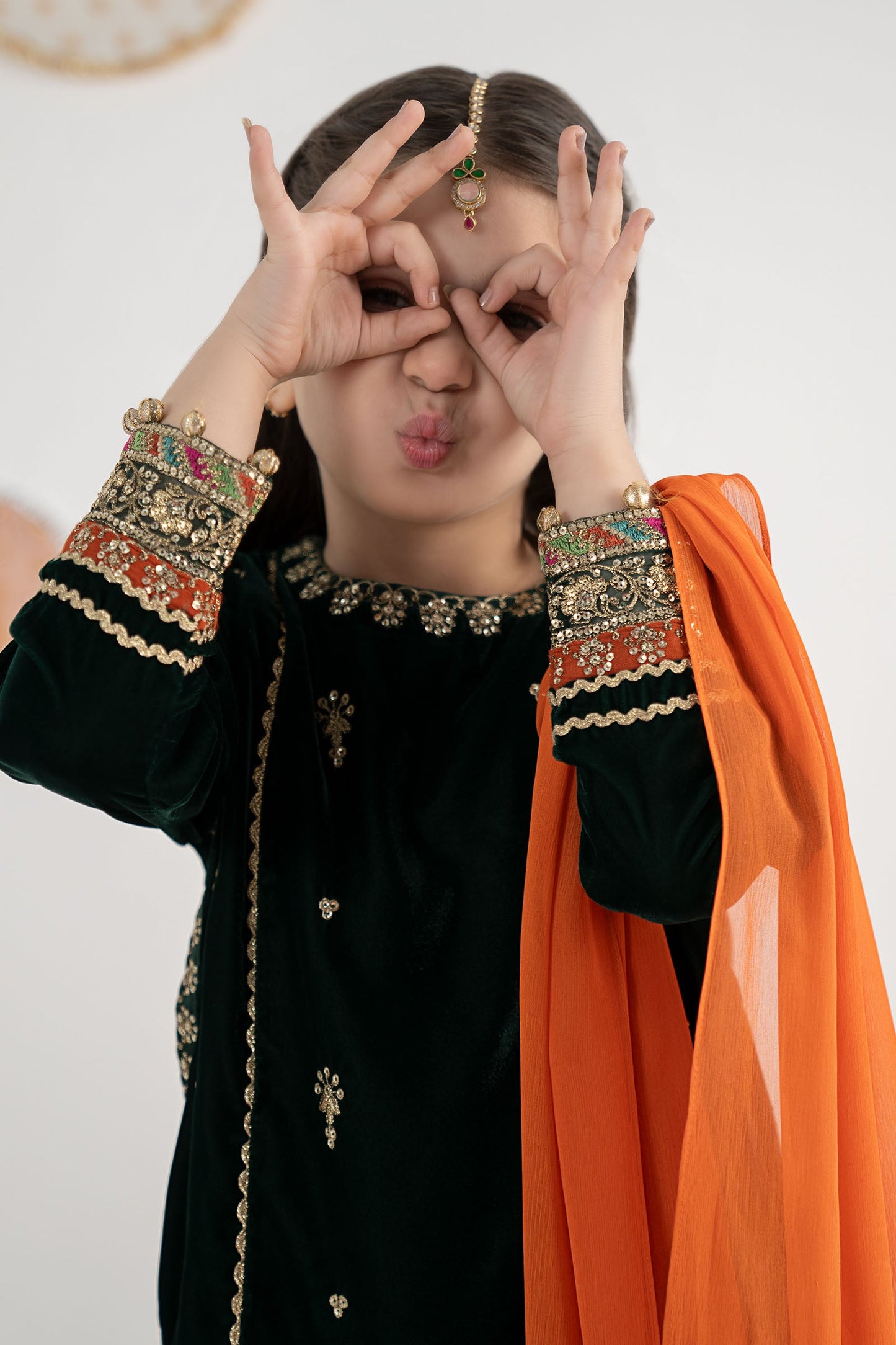 3 Piece Embroidered Velvet Suit - Festive Pakistani Kids Dresses - available at Maria Faisal in UK and USA