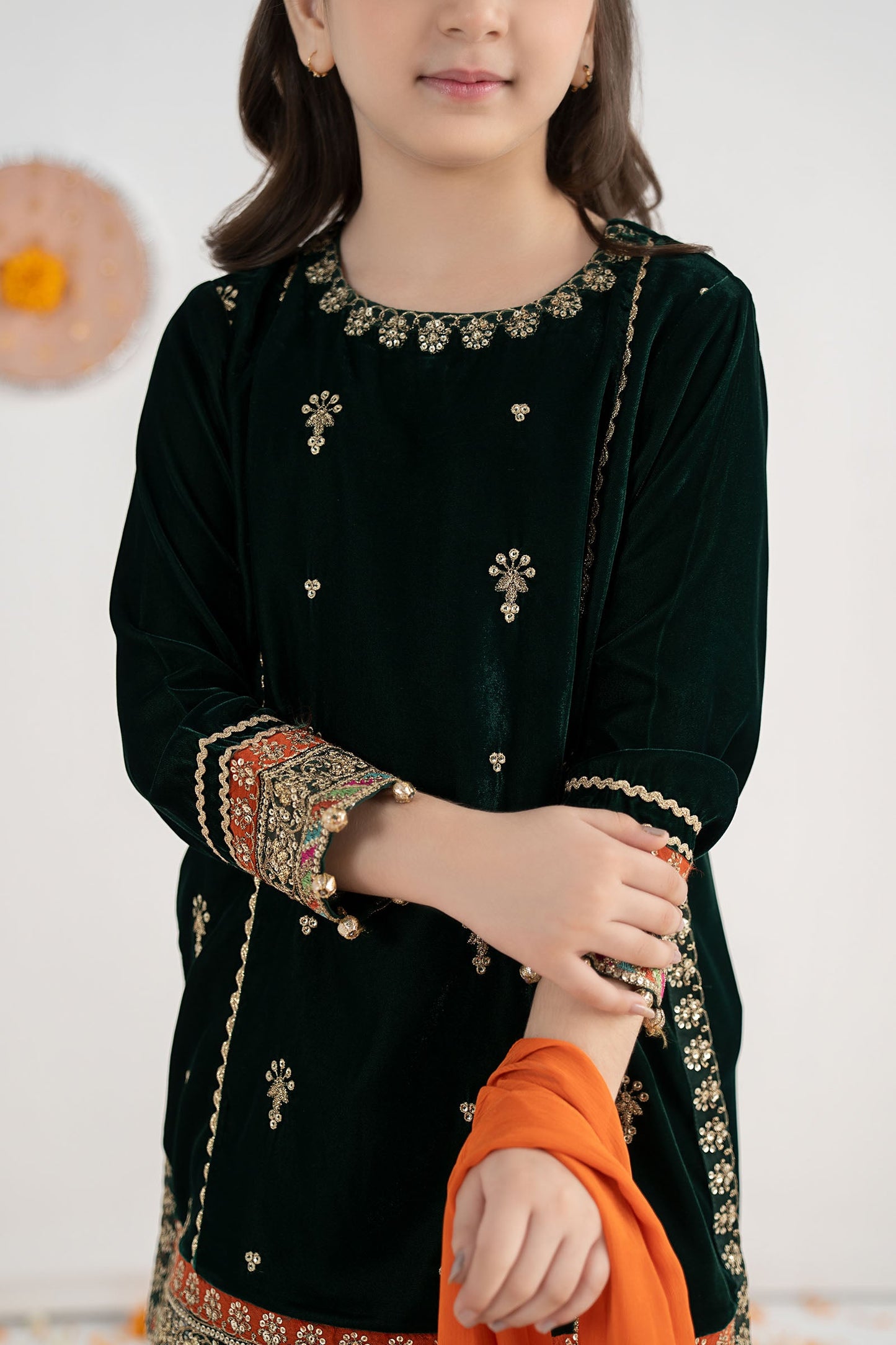 3 Piece Embroidered Velvet Suit - Festive Pakistani Kids Dresses - available at Maria Faisal in UK and USA