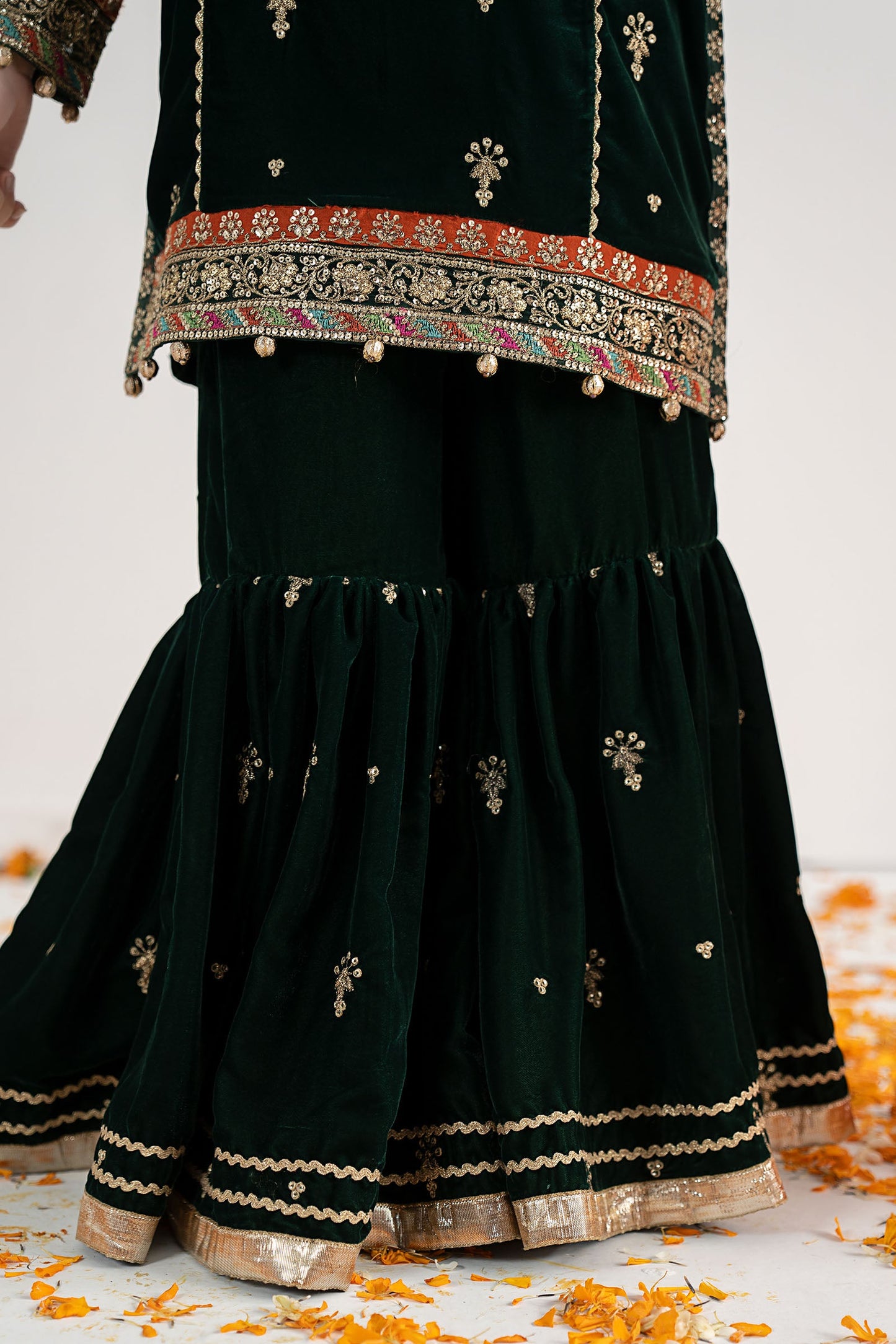 3 Piece Embroidered Velvet Suit - Festive Pakistani Kids Dresses - available at Maria Faisal in UK and USA