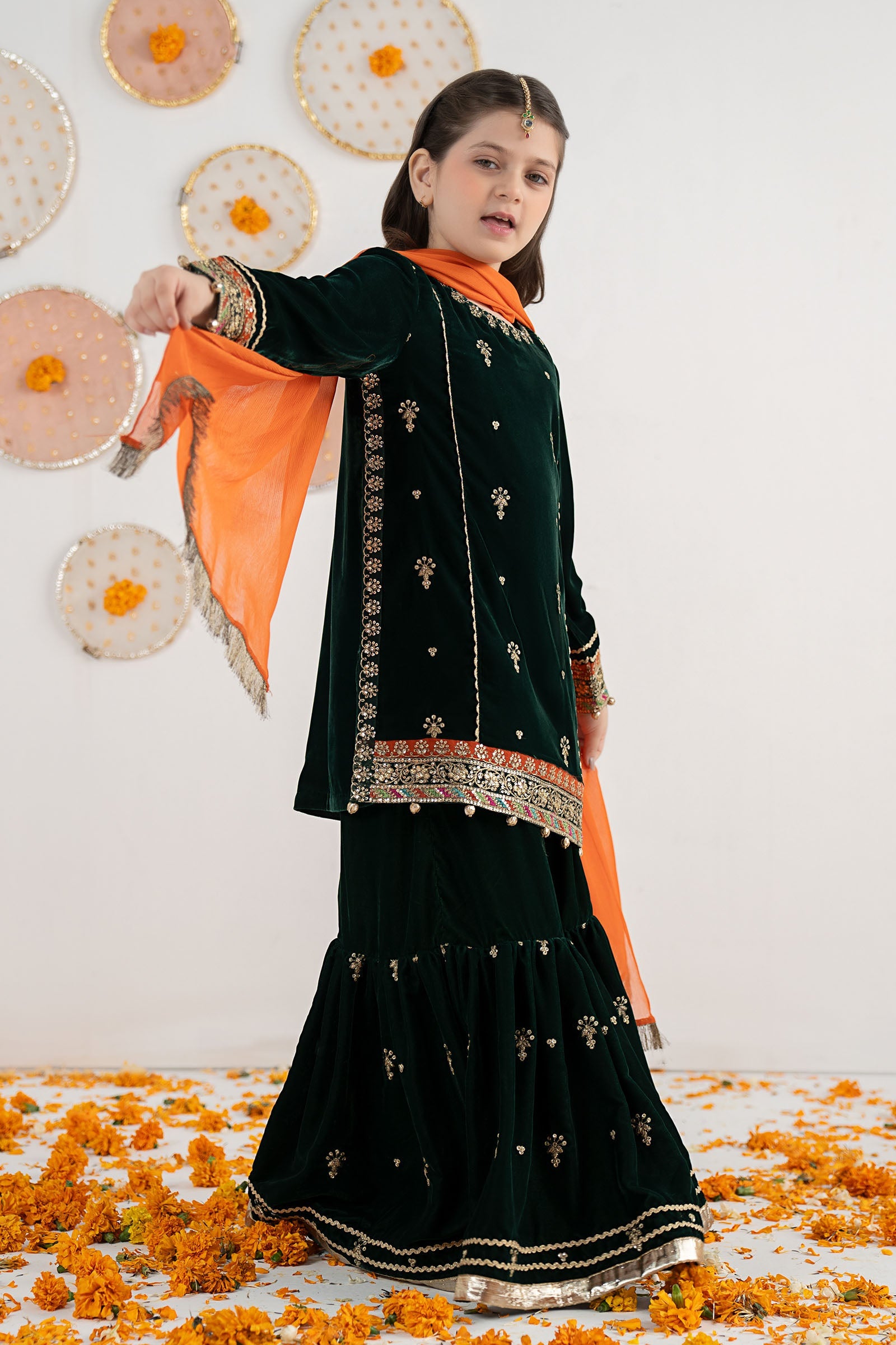 3 Piece Embroidered Velvet Suit - Festive Pakistani Kids Dresses - available at Maria Faisal in UK and USA