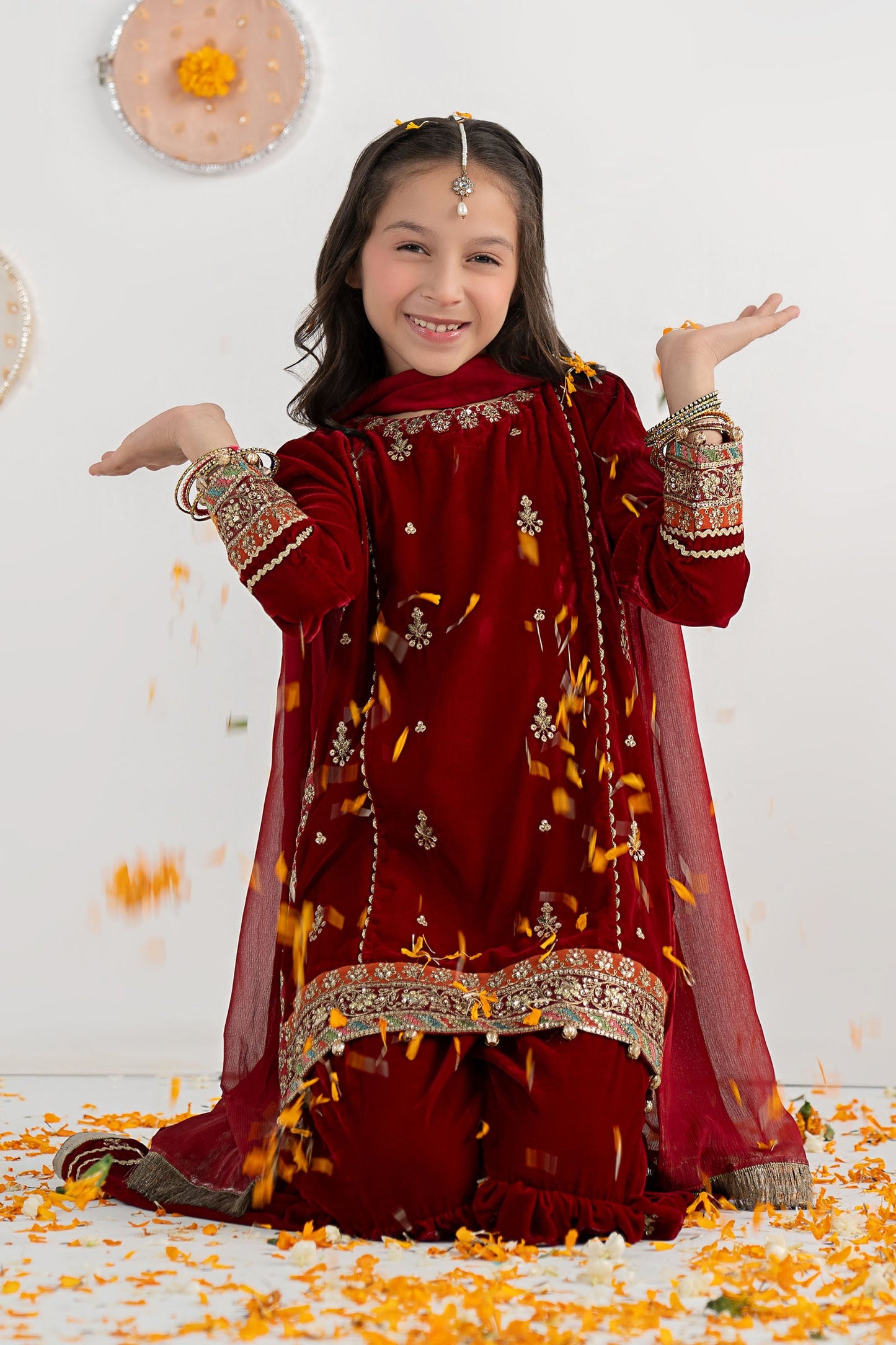3 Piece Embroidered Velvet Suit - Festive Pakistani Kids Dresses - available at Maria Faisal in UK and USA