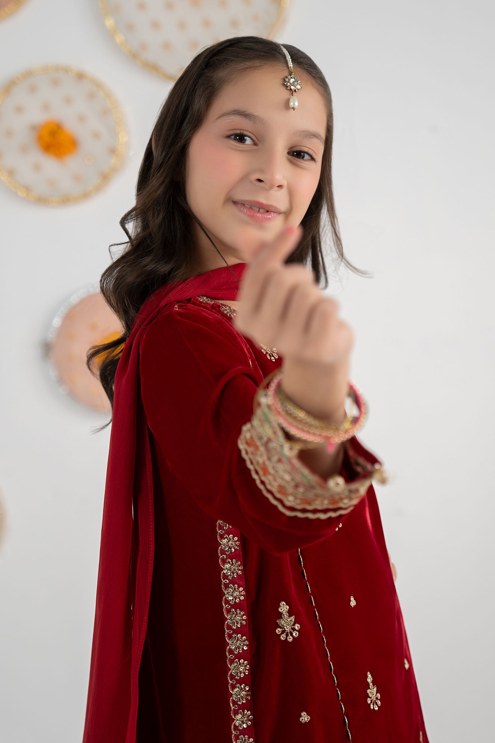 3 Piece Embroidered Velvet Suit - Festive Pakistani Kids Dresses - available at Maria Faisal in UK and USA
