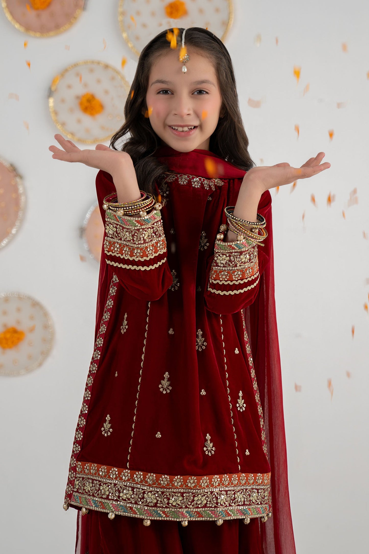 3 Piece Embroidered Velvet Suit - Festive Pakistani Kids Dresses - available at Maria Faisal in UK and USA