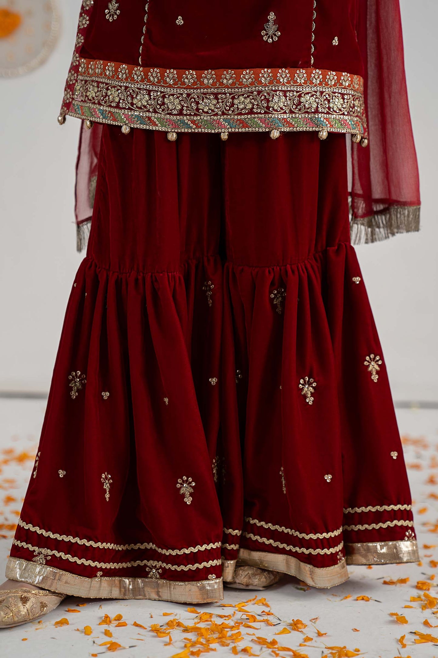 3 Piece Embroidered Velvet Suit - Festive Pakistani Kids Dresses - available at Maria Faisal in UK and USA