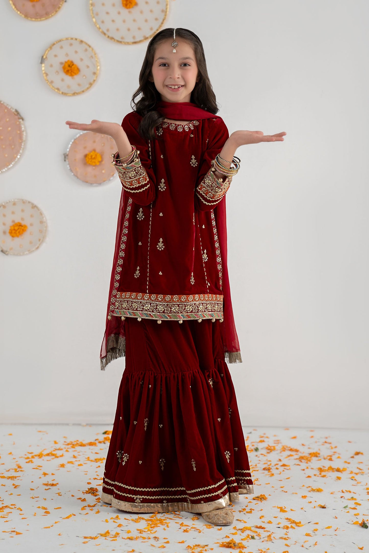 3 Piece Embroidered Velvet Suit - Festive Pakistani Kids Dresses - available at Maria Faisal in UK and USA