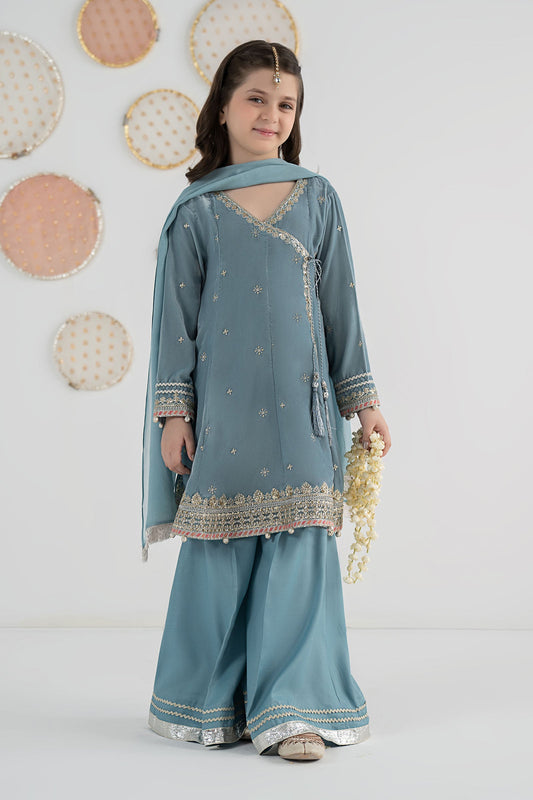 3 Piece Embroidered Velvet Suit - Festive Pakistani Kids Dresses - available at Maria Faisal in UK and USA
