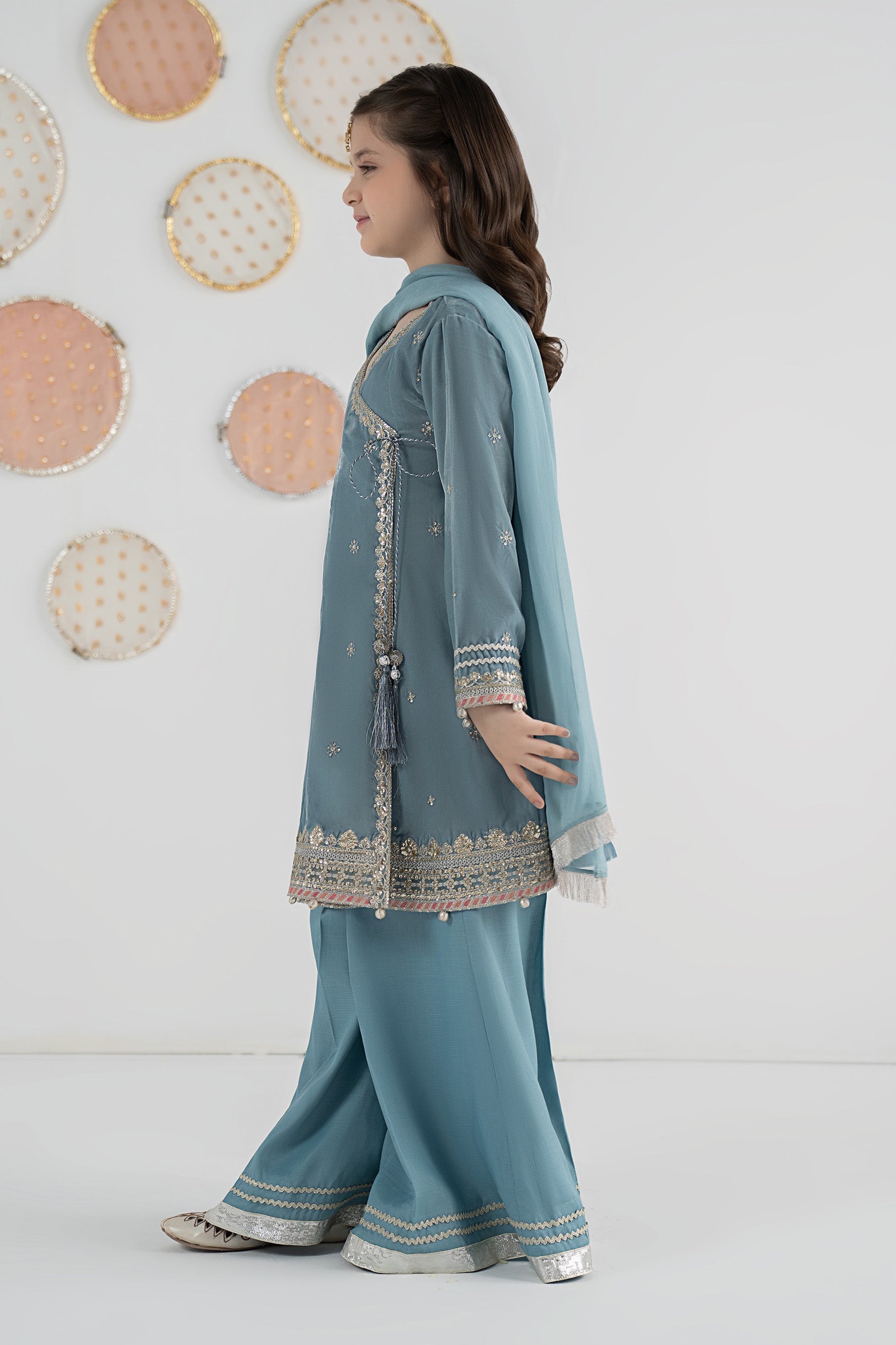 3 Piece Embroidered Velvet Suit - Festive Pakistani Kids Dresses - available at Maria Faisal in UK and USA