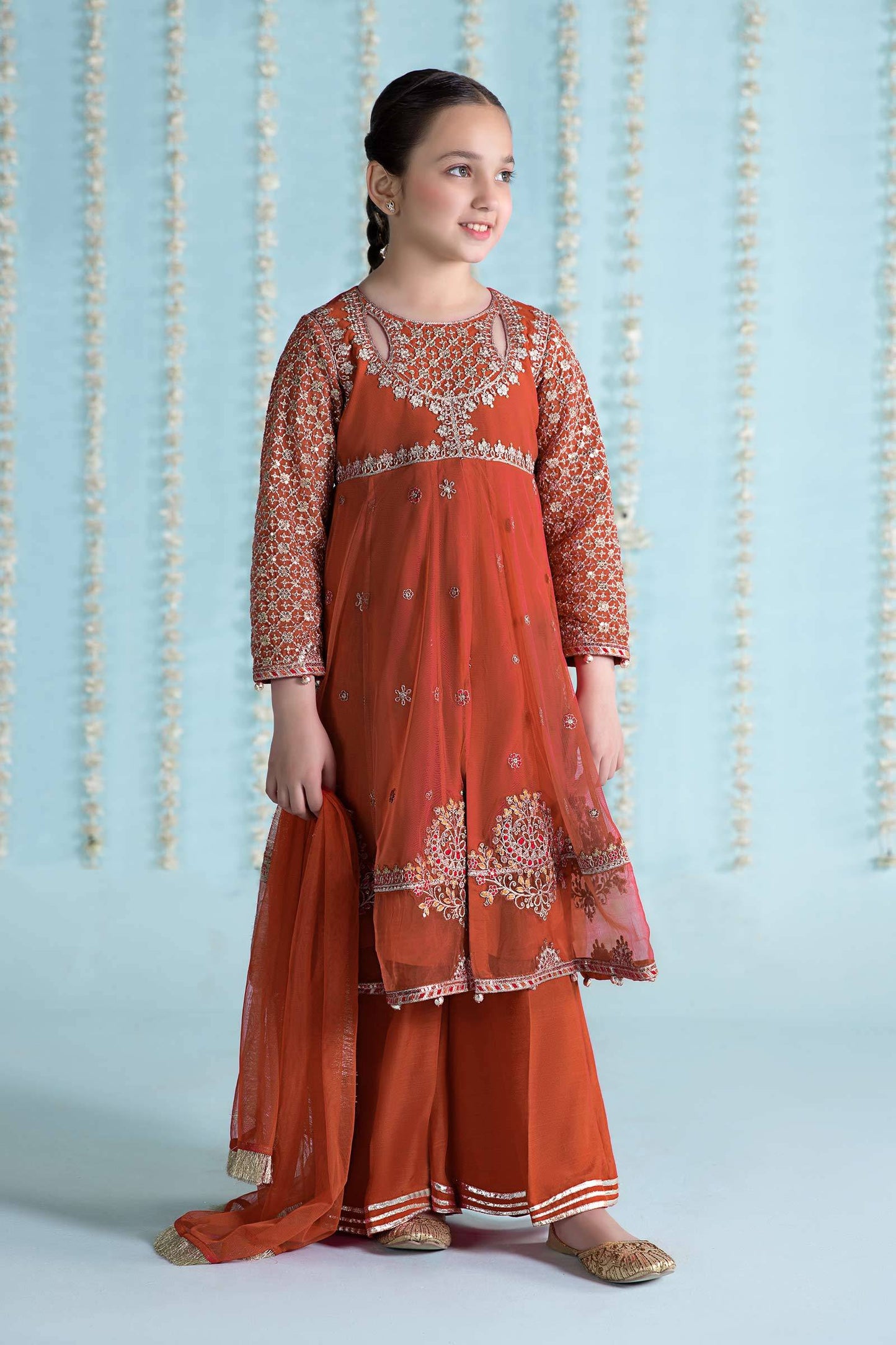 Maria B | 3 Piece Embroidered Net Suit | MKS-EA24-02 by Maria Faisal - Registered Vendor of : Maria B - type : Kids Clothes - 100% original wedding dresses