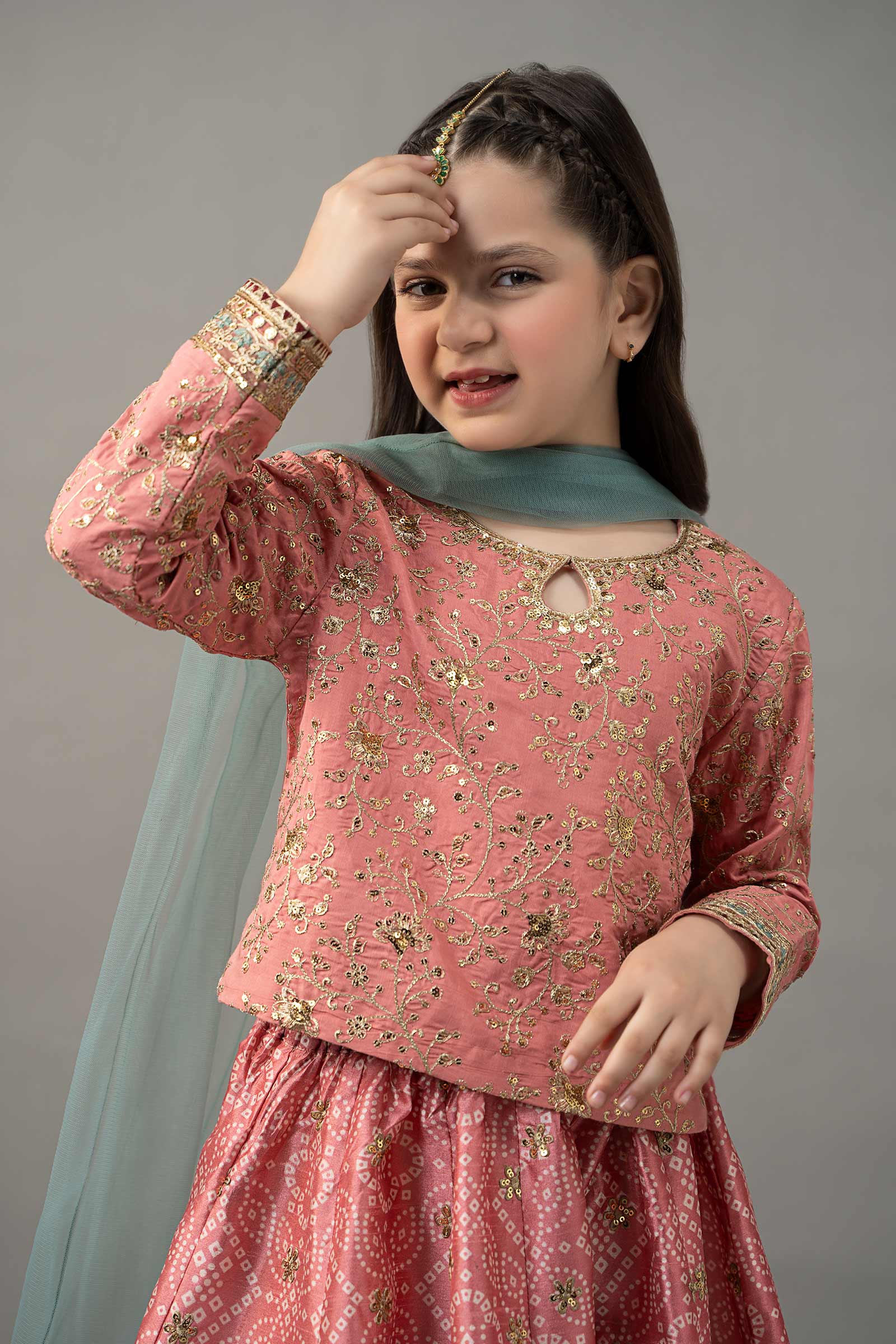 3 Piece Embroidered Raw Silk Suit - Kids Clothes - available at Maria Faisal in UK and USA