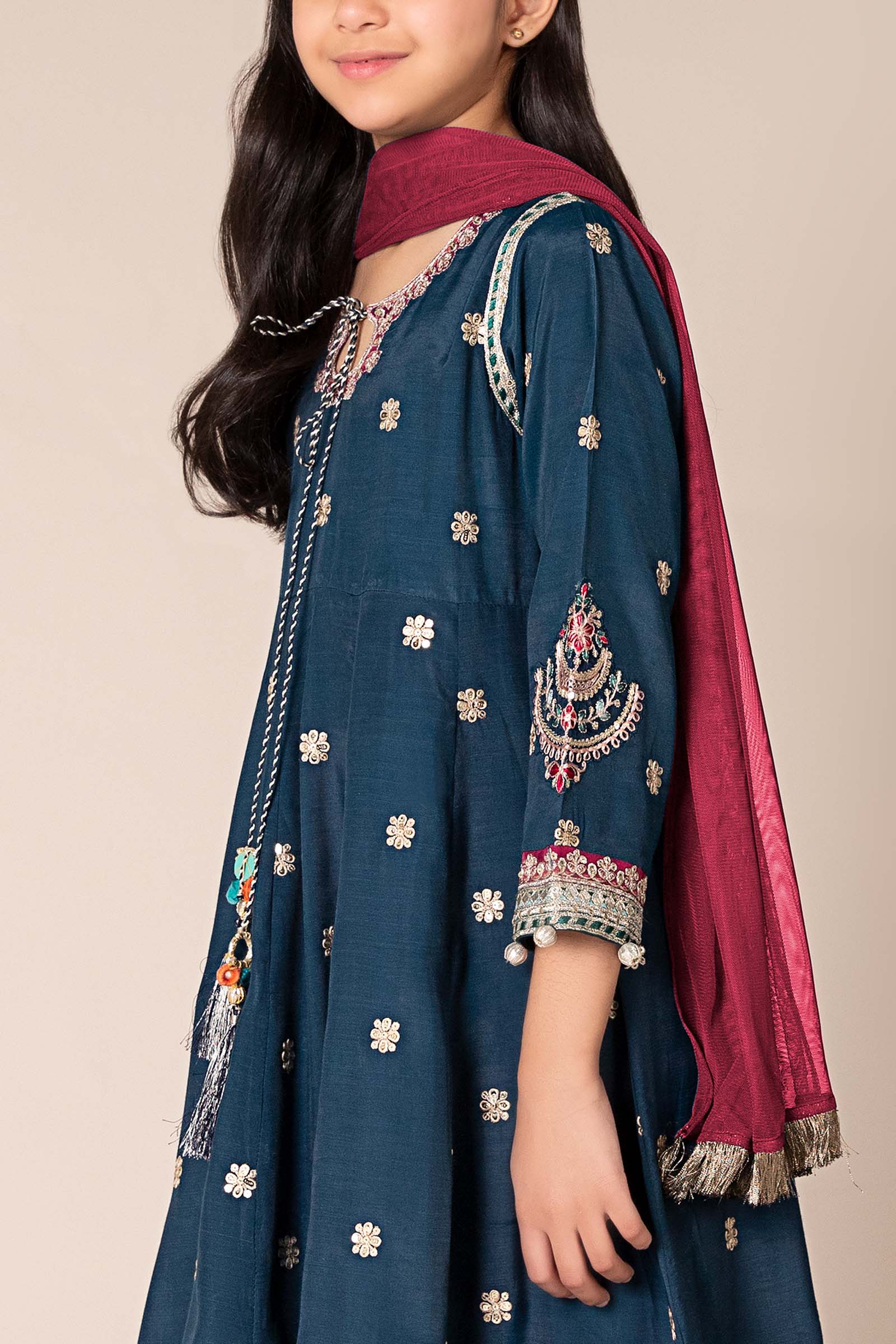 Maria B | 3 Piece Embroidered Raw Silk Suit | MKS-EF25-07 by Maria Faisal - Registered Vendor of : Maria B - type : Kids Clothes - 100% original wedding dresses
