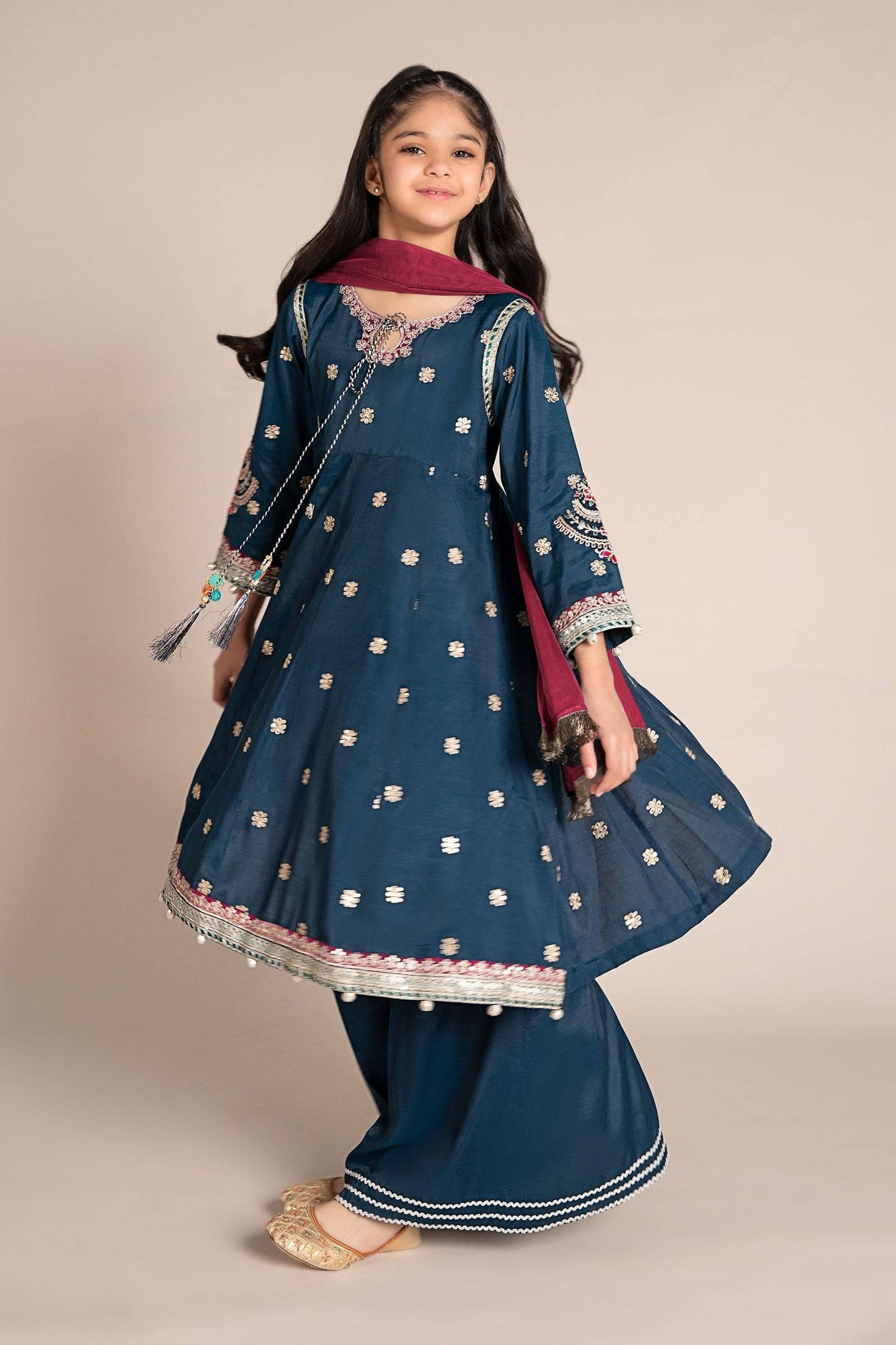Maria B | 3 Piece Embroidered Raw Silk Suit | MKS-EF25-07 by Maria Faisal - Registered Vendor of : Maria B - type : Kids Clothes - 100% original wedding dresses