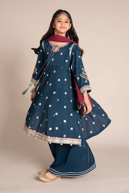 Maria B | 3 Piece Embroidered Raw Silk Suit | MKS-EF25-07 by Maria Faisal - Registered Vendor of : Maria B - type : Kids Clothes - 100% original wedding dresses