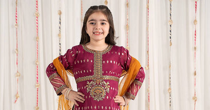 Maria B | 3 Piece Embroidered Raw Silk Suit | MKS-EF25-30 by Maria Faisal - Registered Vendor of : Maria B - type : Kids Clothes - 100% original wedding dresses