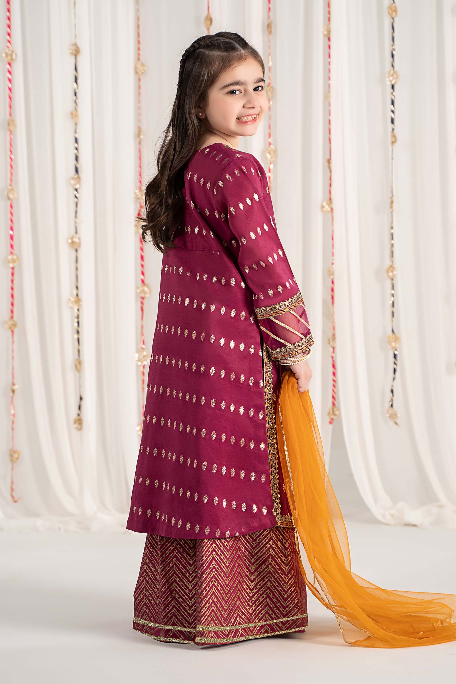 Maria B | 3 Piece Embroidered Raw Silk Suit | MKS-EF25-30 by Maria Faisal - Registered Vendor of : Maria B - type : Kids Clothes - 100% original wedding dresses