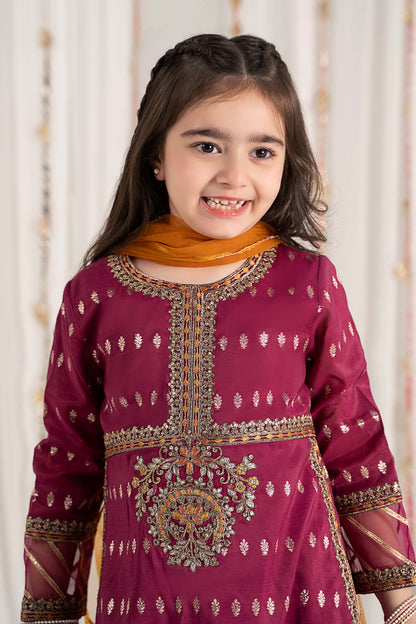 Maria B | 3 Piece Embroidered Raw Silk Suit | MKS-EF25-30 by Maria Faisal - Registered Vendor of : Maria B - type : Kids Clothes - 100% original wedding dresses