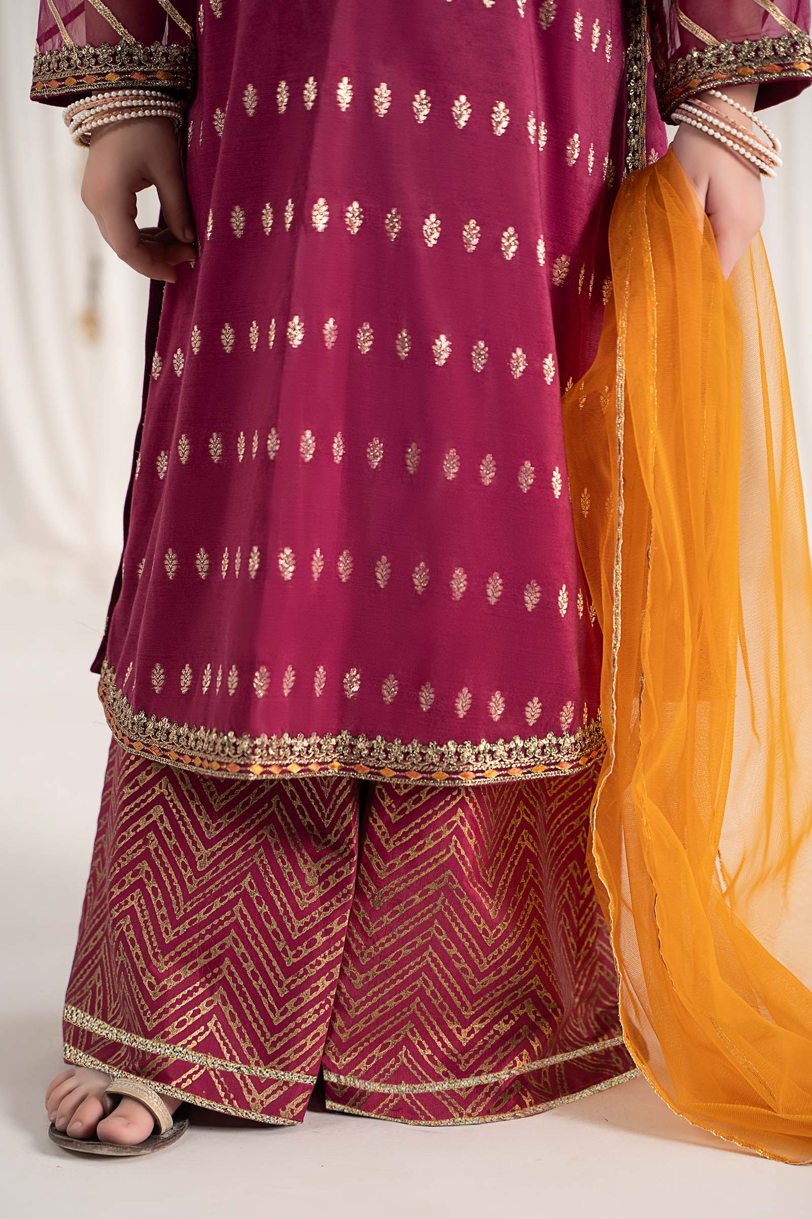 Maria B | 3 Piece Embroidered Raw Silk Suit | MKS-EF25-30 by Maria Faisal - Registered Vendor of : Maria B - type : Kids Clothes - 100% original wedding dresses