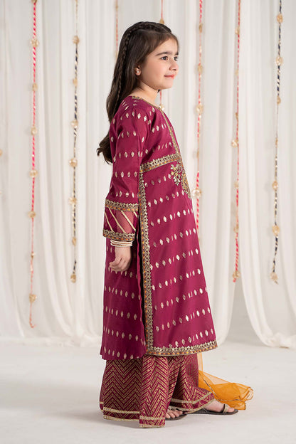 Maria B | 3 Piece Embroidered Raw Silk Suit | MKS-EF25-30 by Maria Faisal - Registered Vendor of : Maria B - type : Kids Clothes - 100% original wedding dresses