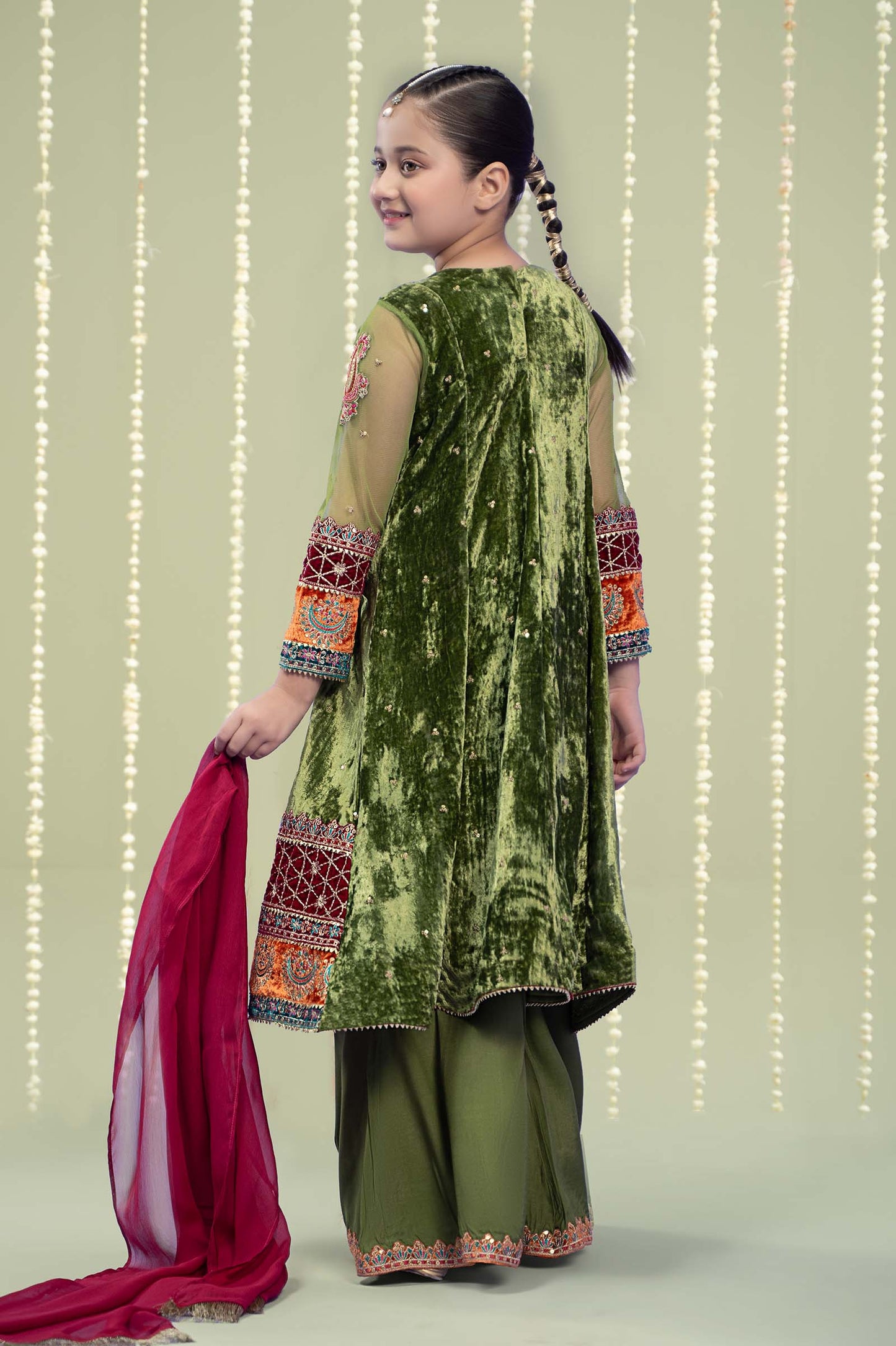 Maria B | 3 Piece Embroidered Velvet Suit | MKS-W24-15 by Maria Faisal - Registered Vendor of : Maria B - type : Kids Clothes - 100% original wedding dresses