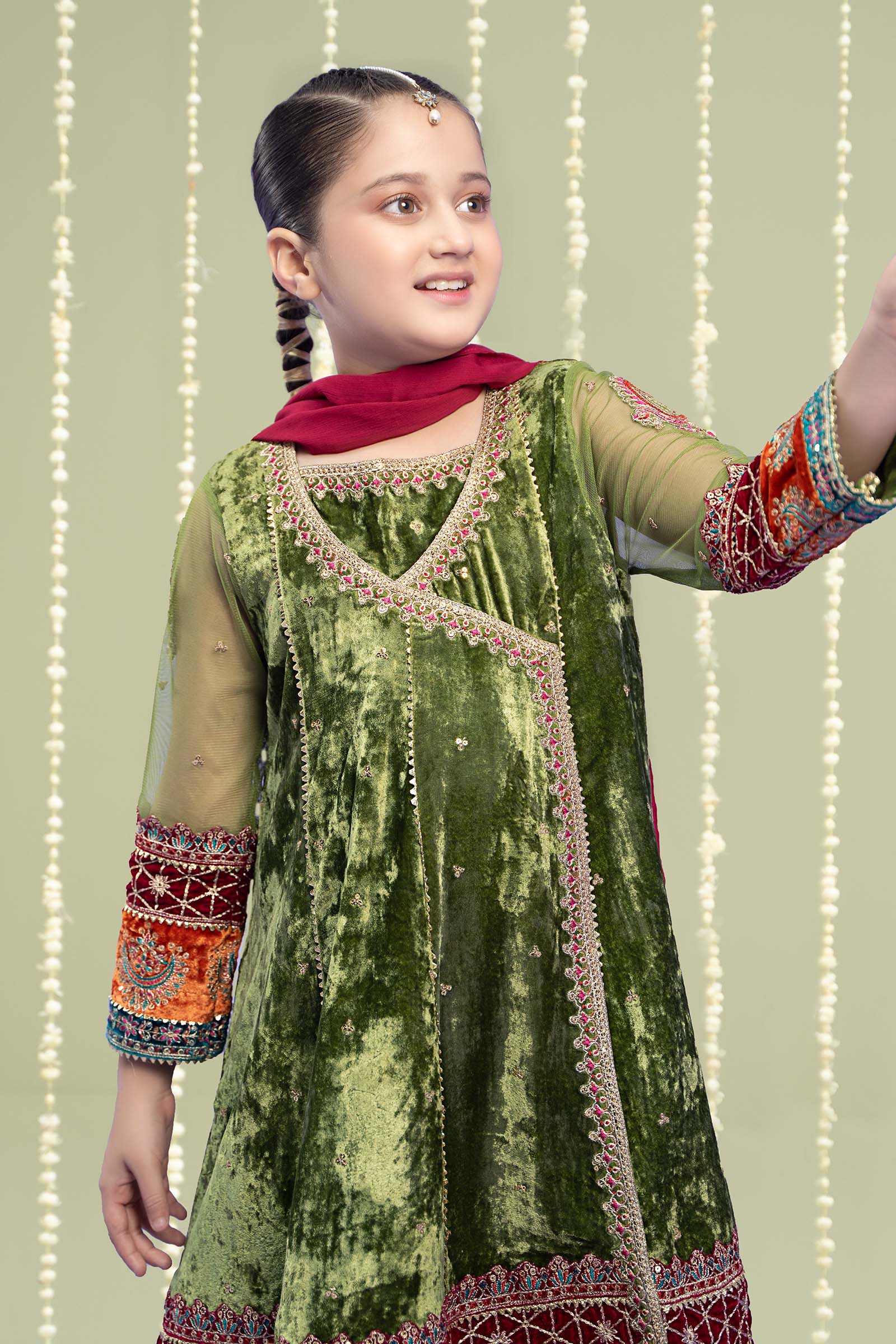 Maria B | 3 Piece Embroidered Velvet Suit | MKS-W24-15 by Maria Faisal - Registered Vendor of : Maria B - type : Kids Clothes - 100% original wedding dresses