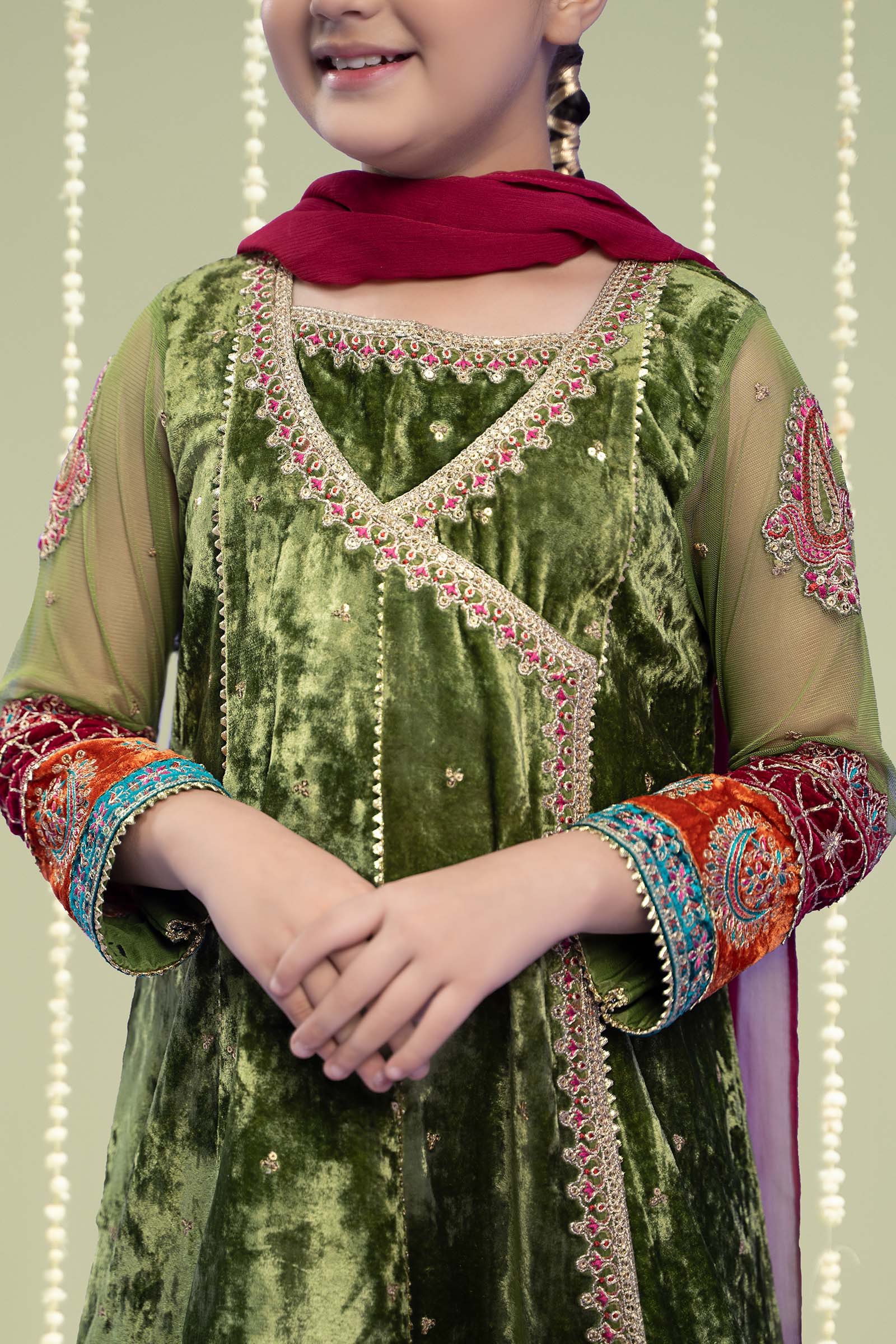 Maria B | 3 Piece Embroidered Velvet Suit | MKS-W24-15 by Maria Faisal - Registered Vendor of : Maria B - type : Kids Clothes - 100% original wedding dresses