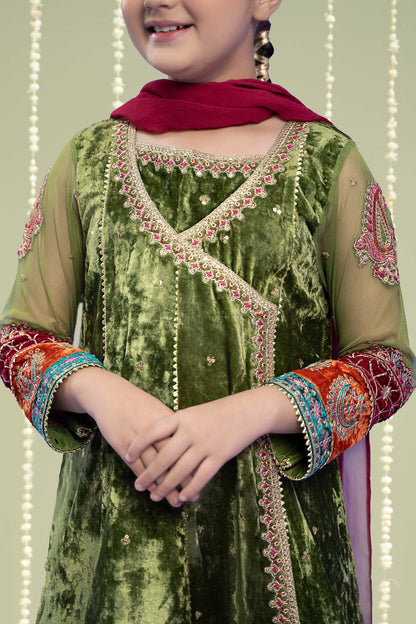 Maria B | 3 Piece Embroidered Velvet Suit | MKS-W24-15 by Maria Faisal - Registered Vendor of : Maria B - type : Kids Clothes - 100% original wedding dresses