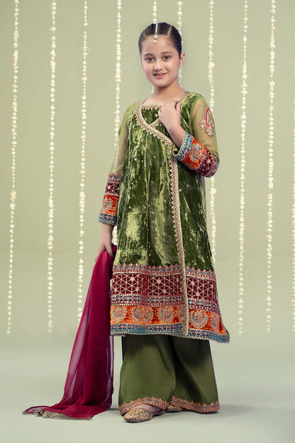 Maria B | 3 Piece Embroidered Velvet Suit | MKS-W24-15 by Maria Faisal - Registered Vendor of : Maria B - type : Kids Clothes - 100% original wedding dresses