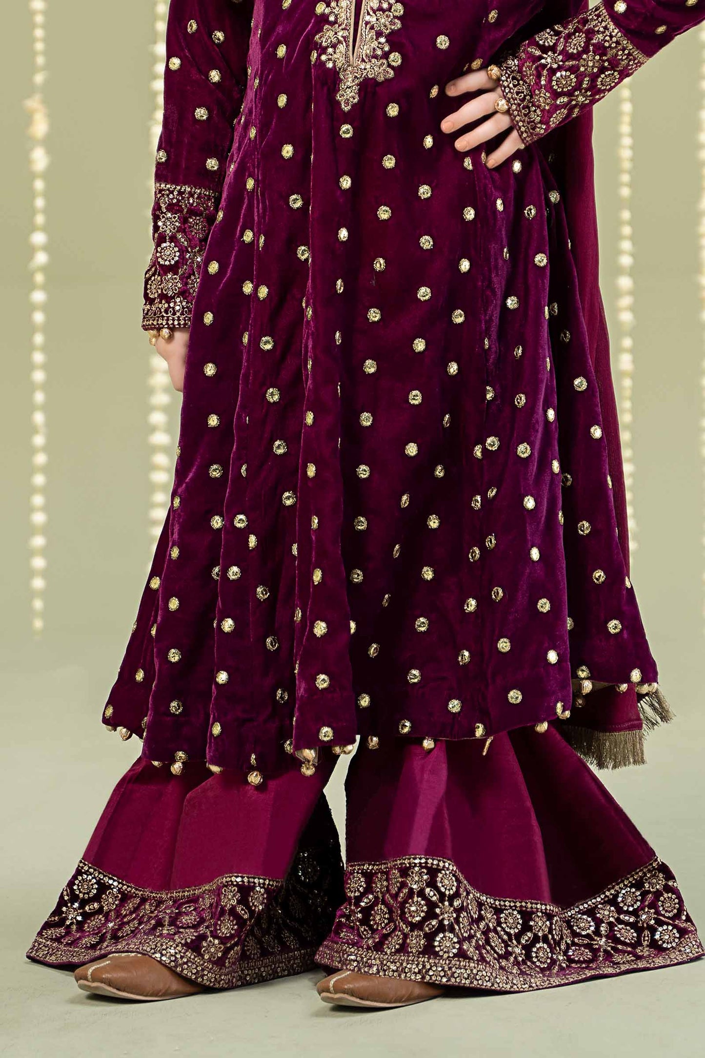 Maria B | 3 Piece Embroidered Velvet Suit | MKS-W24-38 by Maria Faisal - Registered Vendor of : Maria B - type : Kids Clothes - 100% original wedding dresses